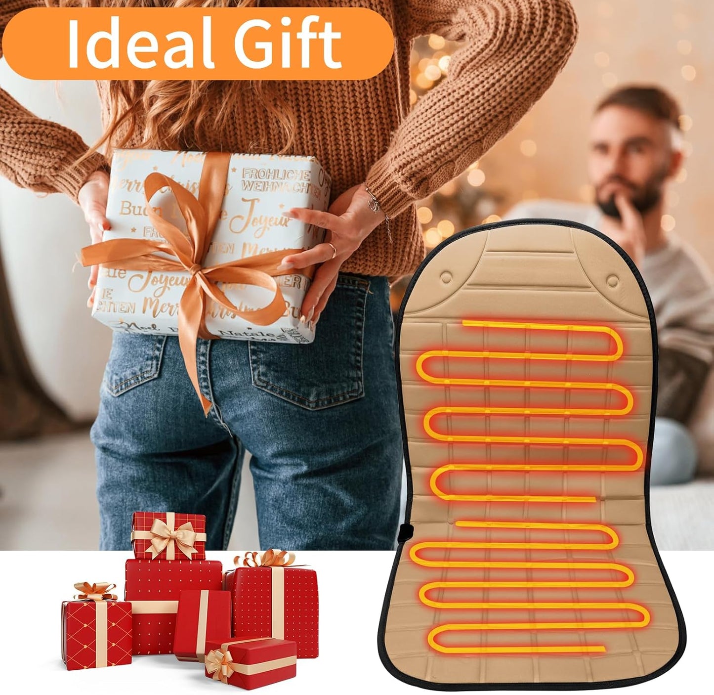 Seat Cushion for Cold Weather - Winter Soft Seat Cover with Adiustanle Buckle for Full Back and Seat (Khaki)