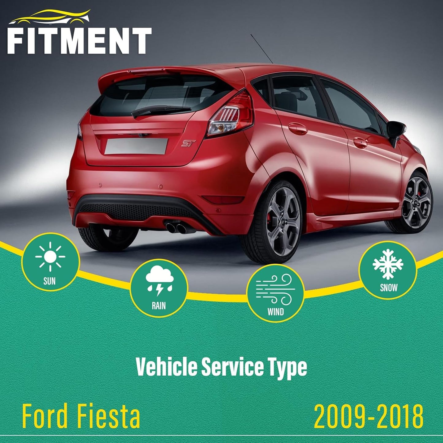 26" 15" 12" Windshield Wiper Blades Replacement for Ford Fiesta 2009-2018 Premium All Weather Front Rear Wipers Set - OEM Quality (Pack of 3)