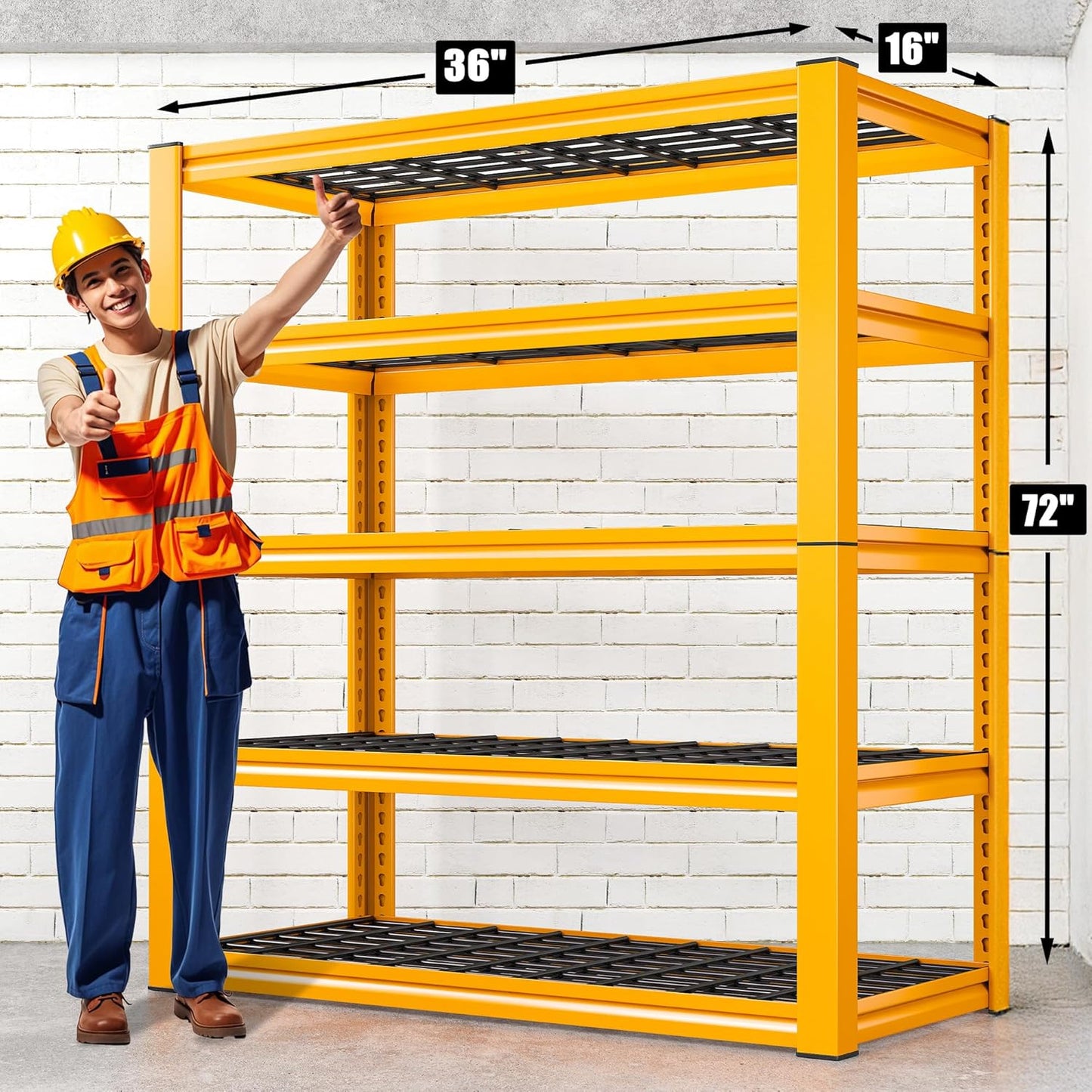 REIBII Garage Shelving Load 3000LBS, 5-Tier Storage Shelves, Adjustable Heavy Duty Metal Shelving Unit for Pantry, Basement, Warehouse, 72" H x 36" W x 16" D H, 3PC