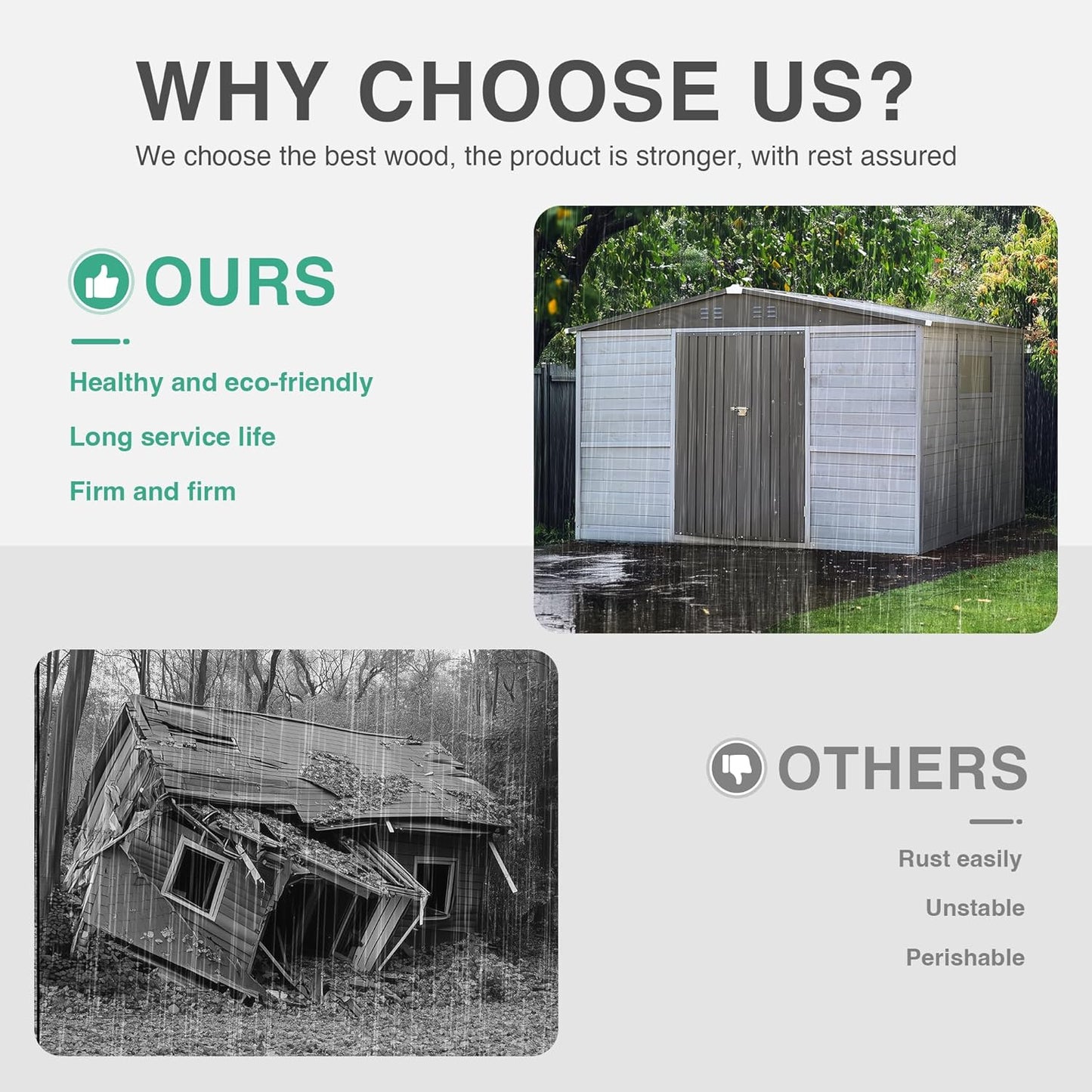 8x10 FT Outdoor Storage Shed with Windows, Wood & Metal Garden Shed, Outside Storage Shed Waterproof for Backyard, Garden, Patio, 4 Vents (Without Floor) Gray