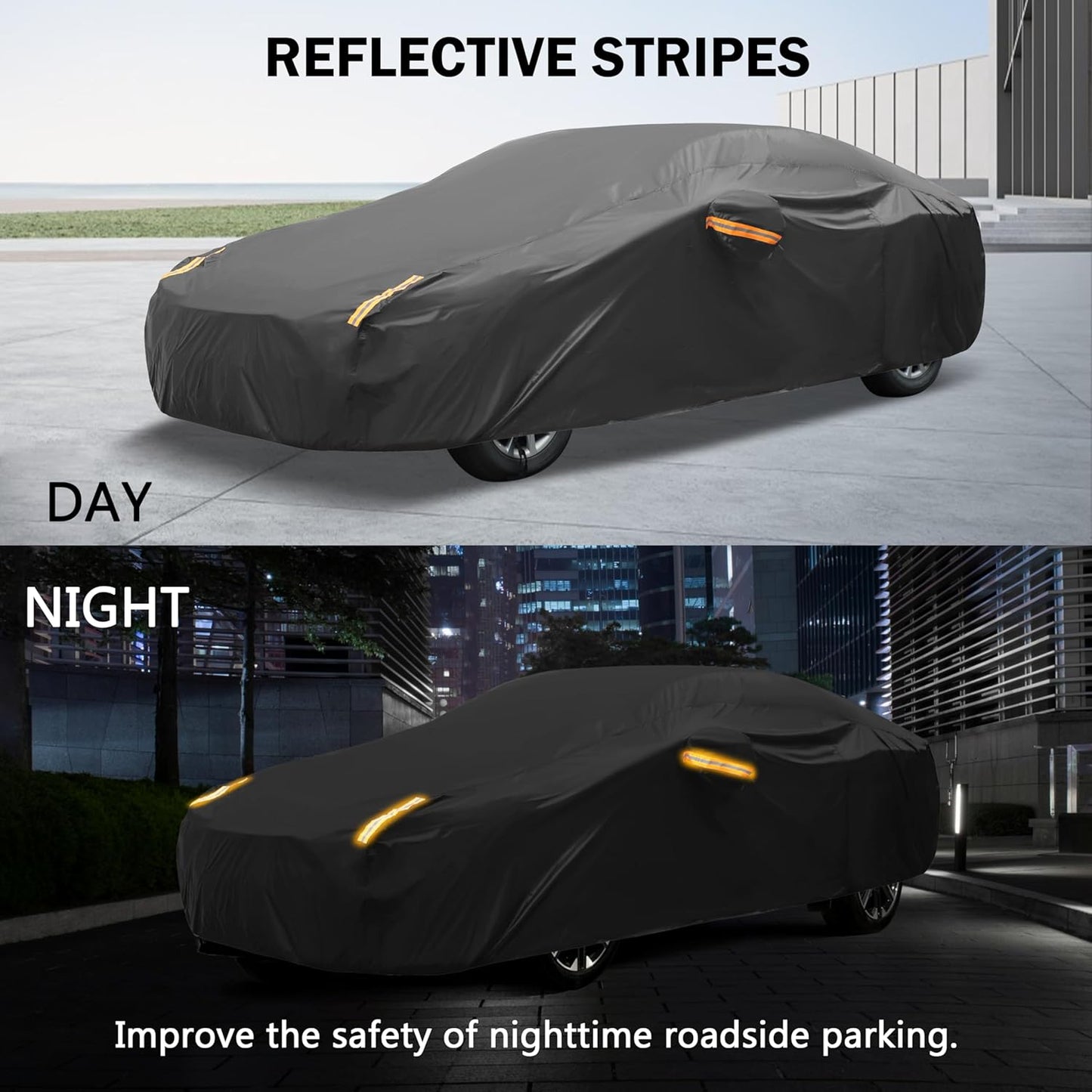 MORNYRAY Compatible with Dodge Challenger,Car Cover Outdoor Waterproof Sun Rain Snow Hail Protection with Driver Door Zipper (Black, Custom Fit Dodge Challenger)