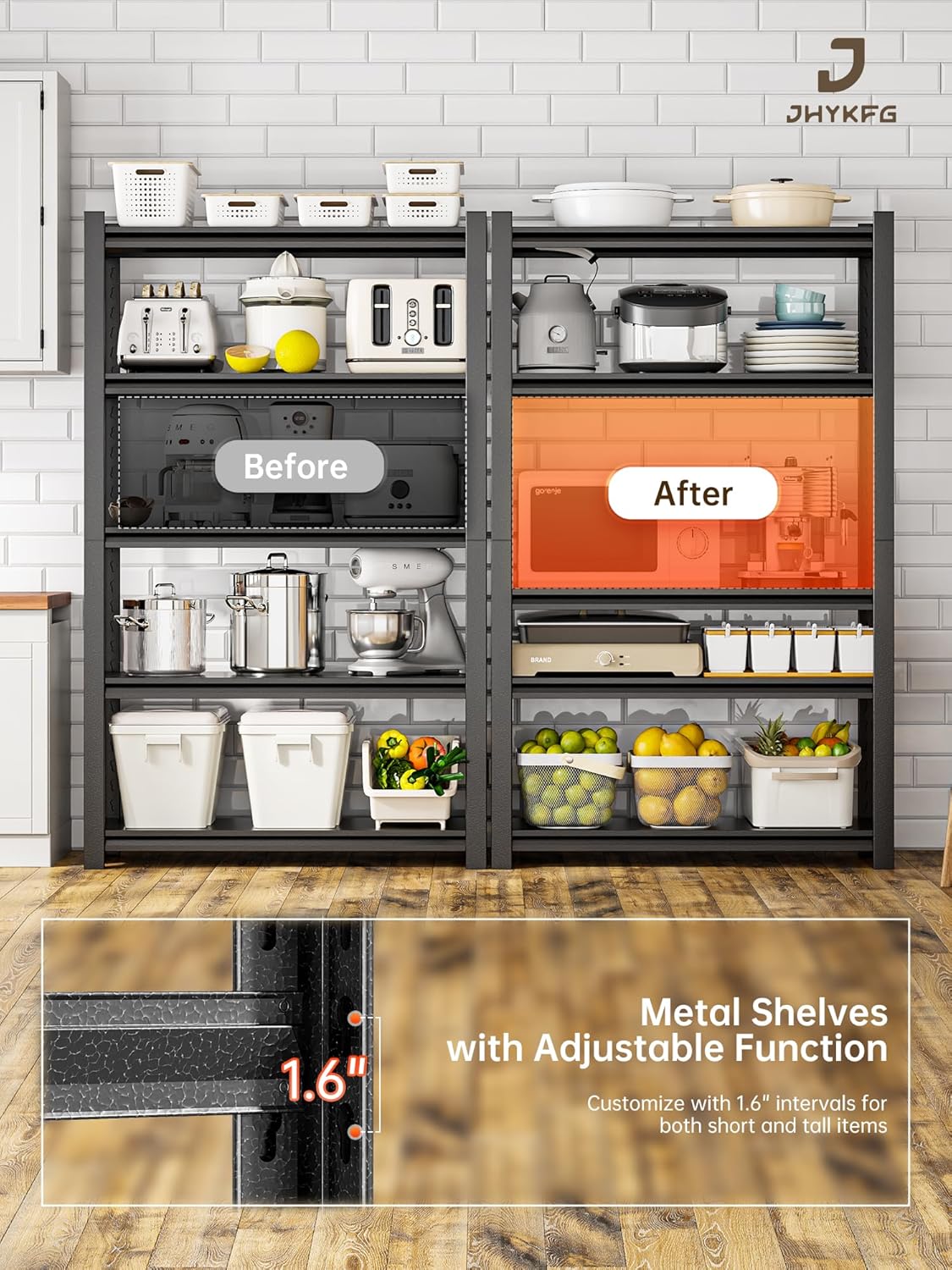 JHYKHG 72" W Storage Shelves,5-Tier Heavy Duty Garage Shelving,Adjustable Shelving Unit,Metal Shelf,Boltless Assembly Rack for Warehouse,Shed,3,000 lb Load,24 x 48 x 72 Inches,Black