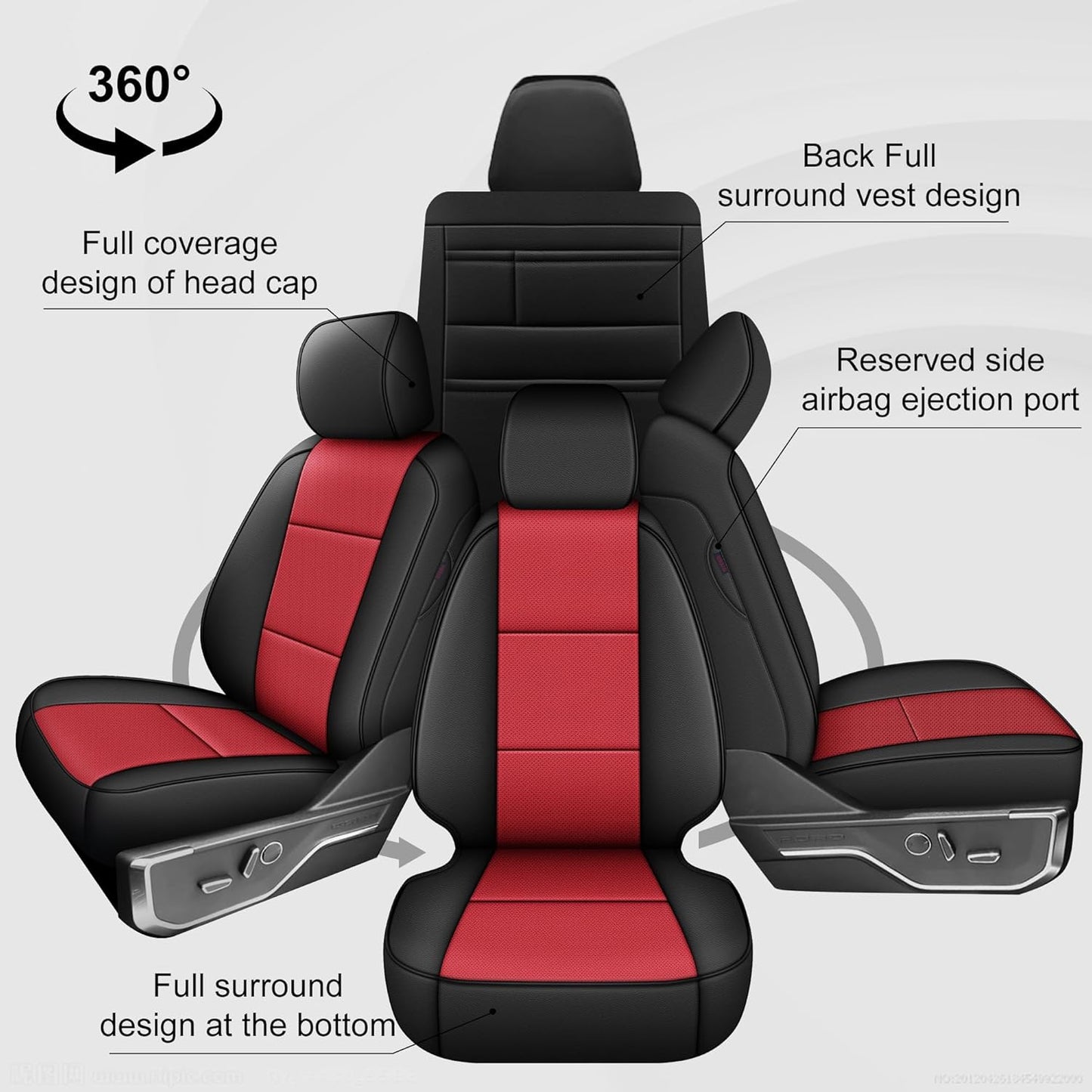 AOMSAZTO Front Seat Covers for Ford F150 XL XLT: 2015-2024 SuperCrew & F250 F350 F450 2017-2024 Super Duty Crew Cab XL XLT Faux Leather Full Set Seat Cover (Black + Red, 2PCS Front)