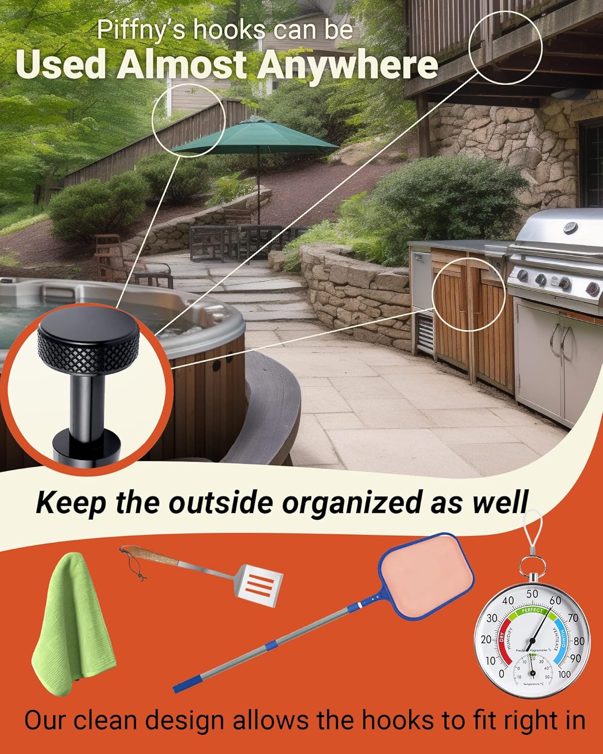 Screw Mount Round Hooks Constructed of Stainless Steel for Towels, Robes, Hats, Jackets in The Bathroom, Bedroom, Kitchen, Entry, and Backyard BBQ Pool Deck - Knurled Black, 6 Pack