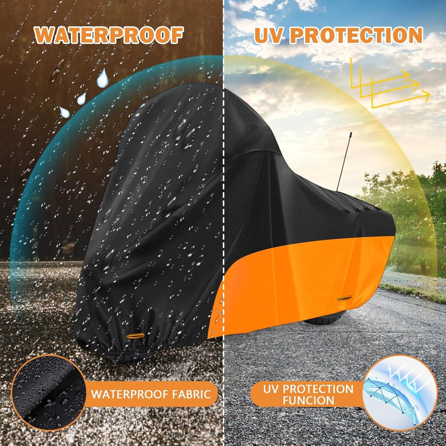 Motorcycle Cover, with Vents Dirt Bike Cover,for Different Touring Models Harley Davidson Road King,Road Glide,Street Glide,Electra Glide,Low Rider-ST (Black&Orange)