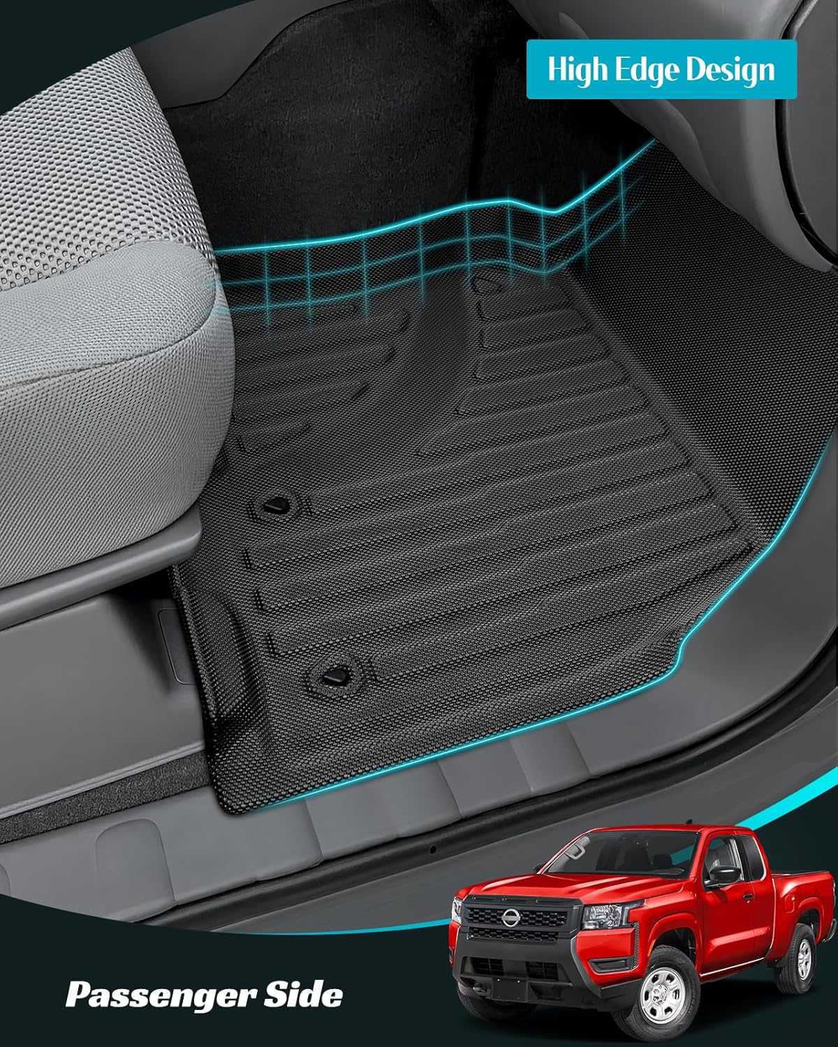 Car Floor Mats for Nissan Frontier 2008-2021 Crew Cab Full Set, All Weather Floor Liners Custom Fit Rubber Mat for Cars, Carpet Protector Truck Accessories for Nissan Frontier 2008-2021, Black