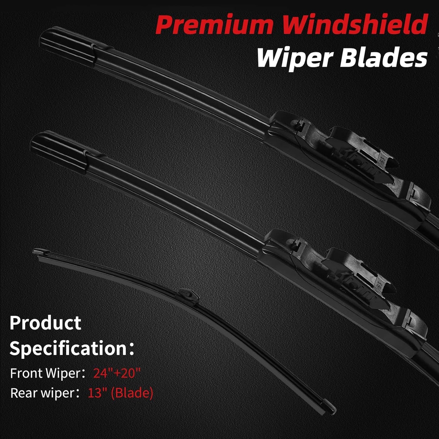 OTUAYAUTO Premium Windshield Wiper Blades - Replacement for BMW X2 2018-2022 - Precision Fit, All-Weather Performance, Front and Rear Wiper Blades, Pinch Tab - 24"+20"+13" (Pack of 3)
