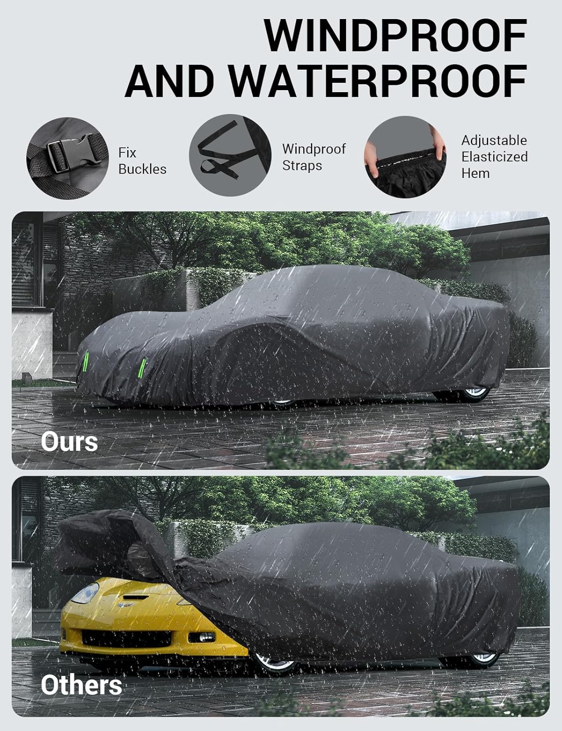 Proadsy 2025 Upgrade Car Cover Compatible with C7 Corvette 2014-2019 Windproof All Weather Waterproof Sun Rain UV Dust Snow Protection Outdoor Covers