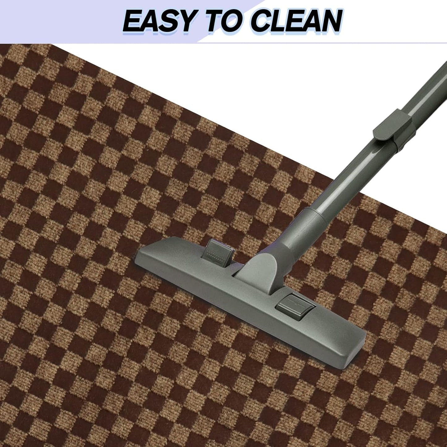 Custom Size Backed Non-Slip Area Rugs Runner, Easy Clean, Waterproof Runner Rugs for Hallway Entryway, Kitchen, Laundry, 2FT x 41FT, Brown Checkered