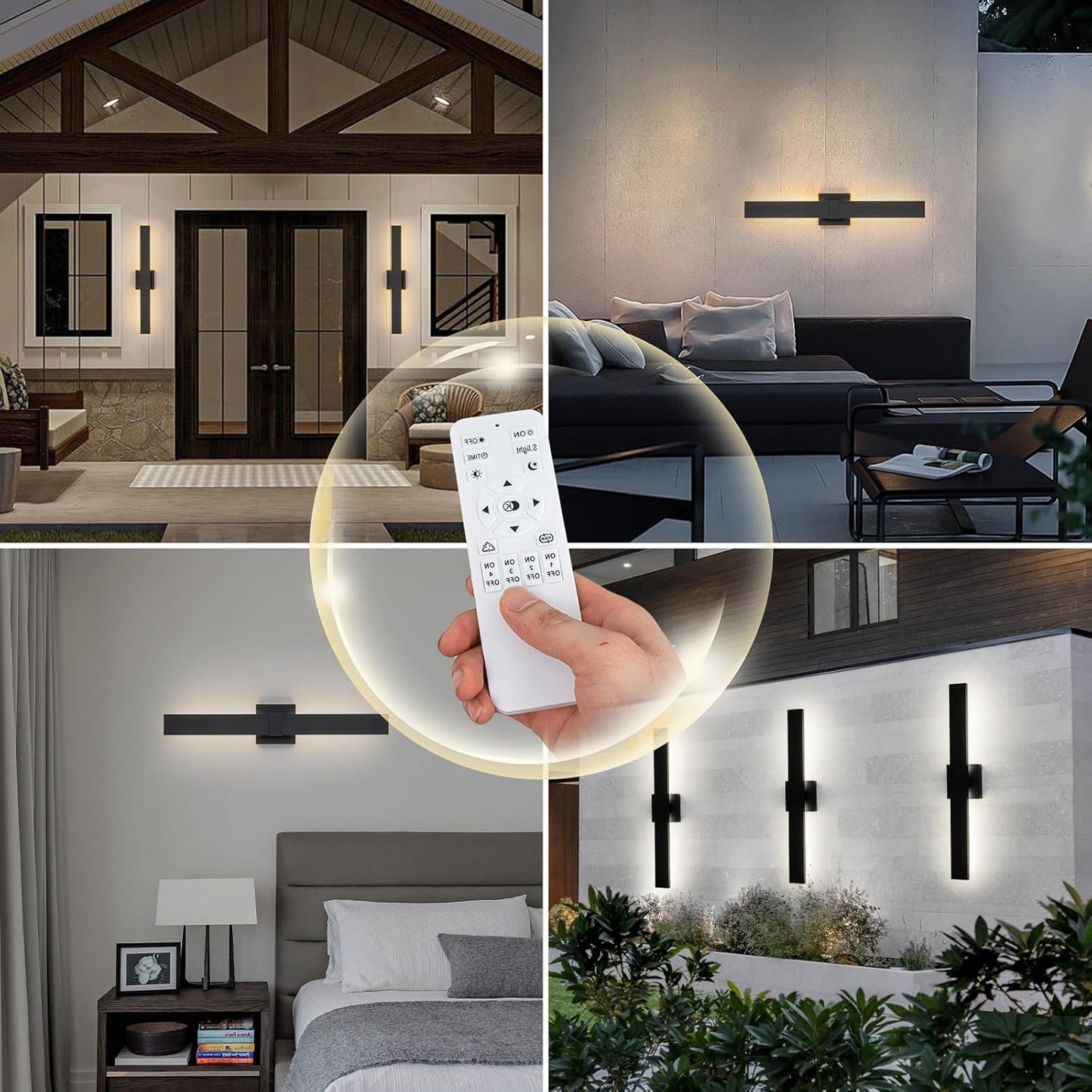 Modern Outdoor Wall Light 3CCT Dimmable LED Outdoor Sconce Lights with Remote Control(3000K 4000K 6000K), 27.2" Black Outside Light Fixtures for House Front Door Garage Porch & Patio