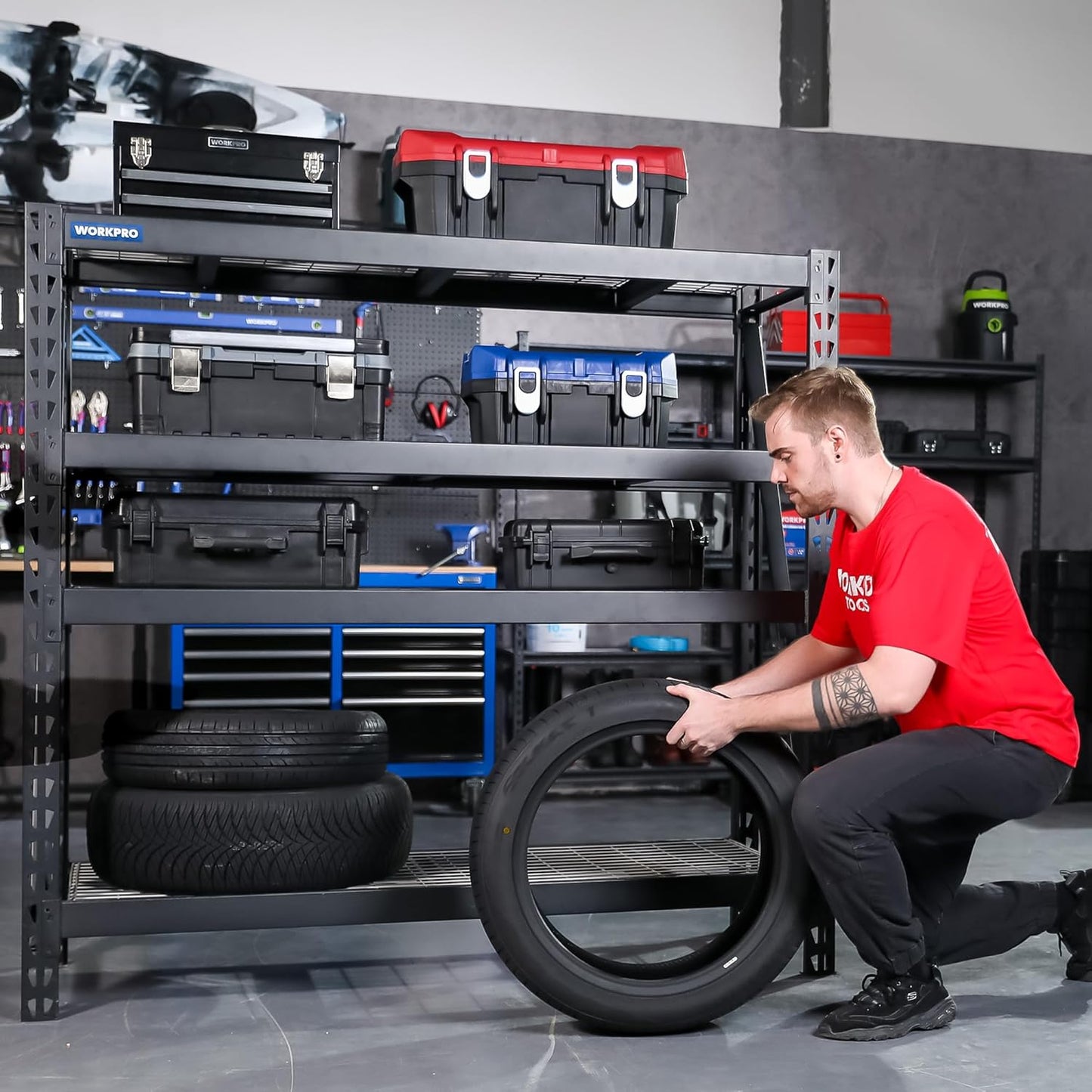 WORKPRO Garage Shelving, 68" W x 24" D x 65" H, 7200 LBS Load, Heavy Duty Metal Shelving for Storage, Industrial Shelving Storage Rack for Warehouse Kitchen Shop Basement, Black, Pack of 2