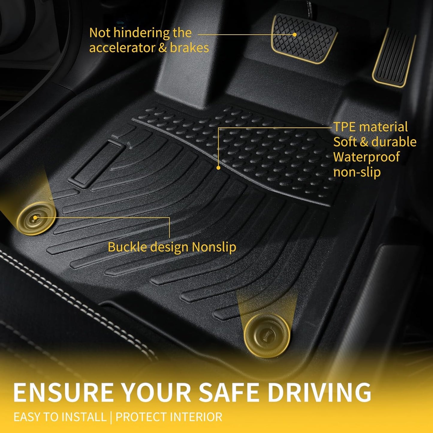 GINOWY-Floor Mats & Cargo Liner for Buick Encore GX AWD 2020-2024 2025 TPE All Weather Encore GX Car Floor Mats Non-Slip Trunk Mat Floor Liners Accessories Black