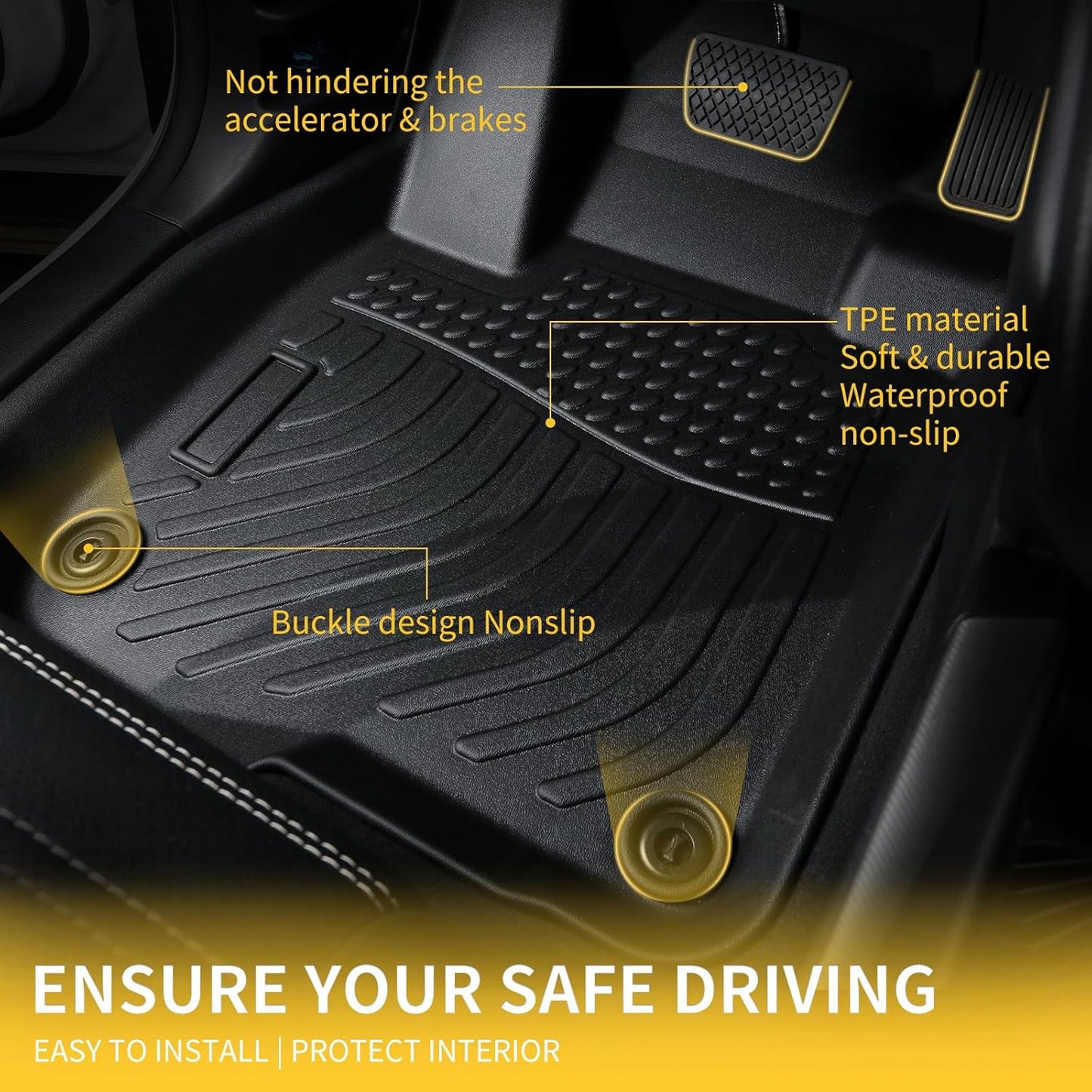 GINOWY-Floor Mats & Cargo Liner for Honda CRV 2012-2016 (Not Fit CRV Touring & EX-L), TPE All Weather CR-V Car Mats, Non-Slip Trunk Mat Floor Liners Waterproof Custom Fit Accessories Mats Black