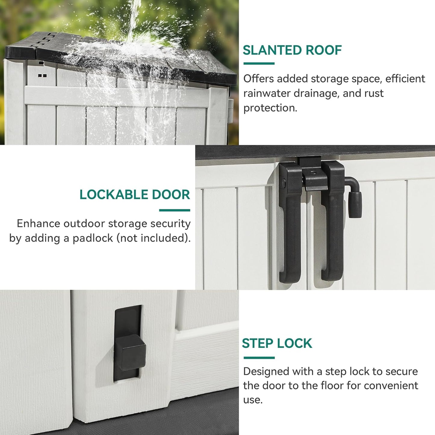 YITAHOME 36 cu ft Resin Outdoor Storage Shed, Weather-Resistant Horizontal Tool Shed, Waterproof Outdoor Storage with Lockable Doors & Air Vent for Trash Cans, Garden Tools (Light Gray)