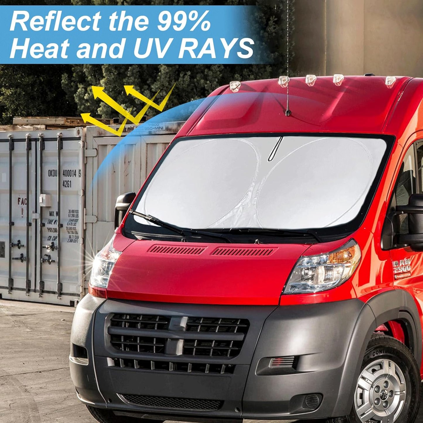 for Dodge Caravan 2006-2024 Front Windshield Sun Shade Sunshade-for Dodge Promaster 2014-2023 Windshield Cover, for Grand Caravan 2022 Reflective Protector Sun Visor Car Accessories(63" X 39.4")