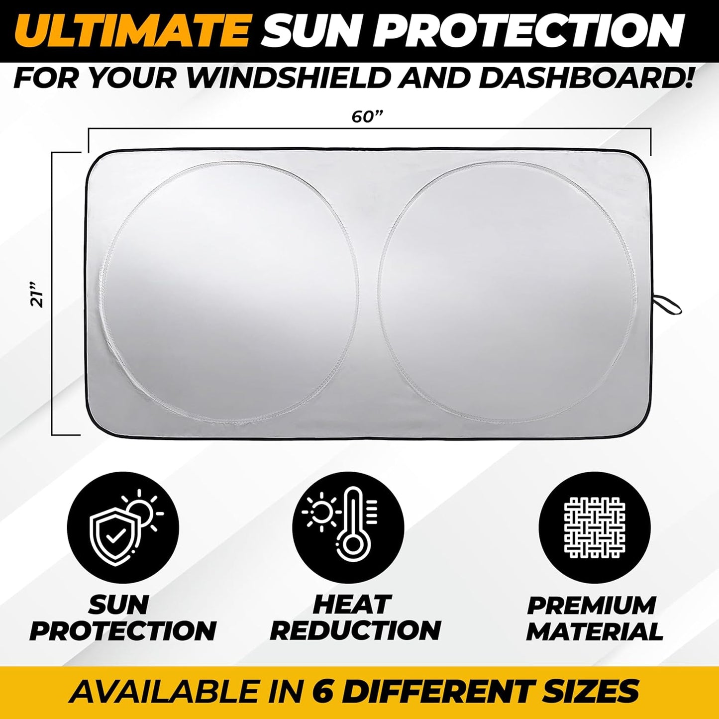 Jeep Windshield Sunshade | Protects Sun Visor from UV and Heat Protection | Fits for Wrangler, Gladiator, and Rubicon Models | Keeps Your Car Cool and Comfort | X-Small (60" x 21")