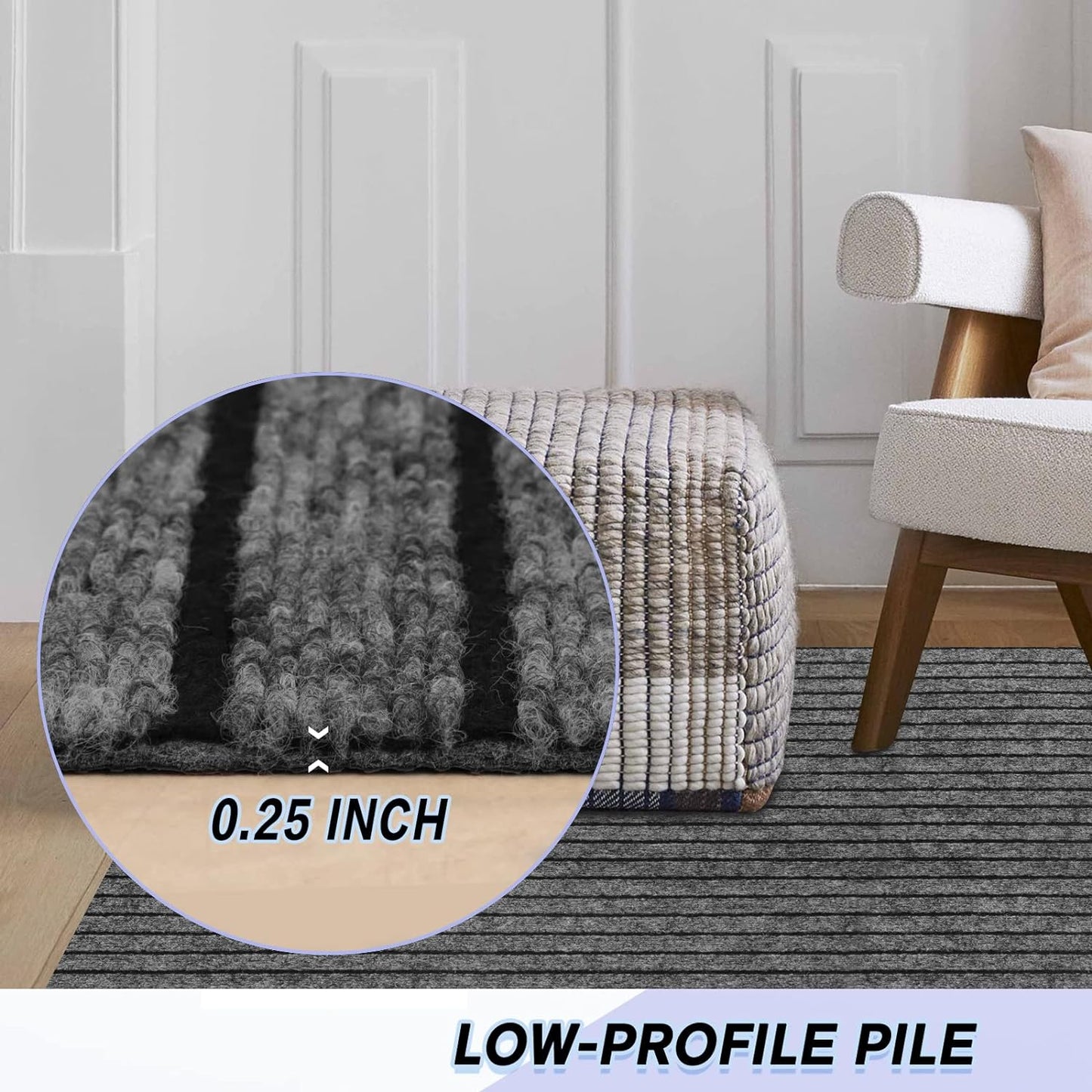 Custom Size Backed Non-Slip Area Rugs Runner, Easy Clean, Waterproof Runner Rugs for Hallway Entryway, Kitchen, Laundry, 4FT x 80FT, Gray Stripe