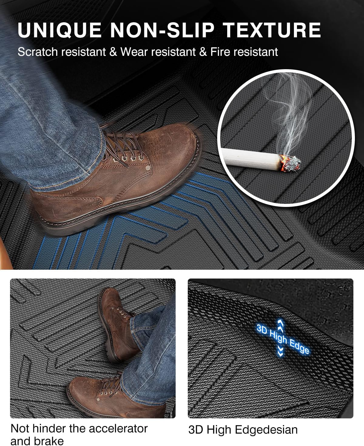 Powerty Floor Mats & Cargo Liner for 2021-2024 2025 Chevy Chevrolet Suburban/GMC Yukon XL 8 Seats Accessories Floor Mats 2 Row Liner Set All Weather TPE 3D Floor Liners&Rear Cargo Mat