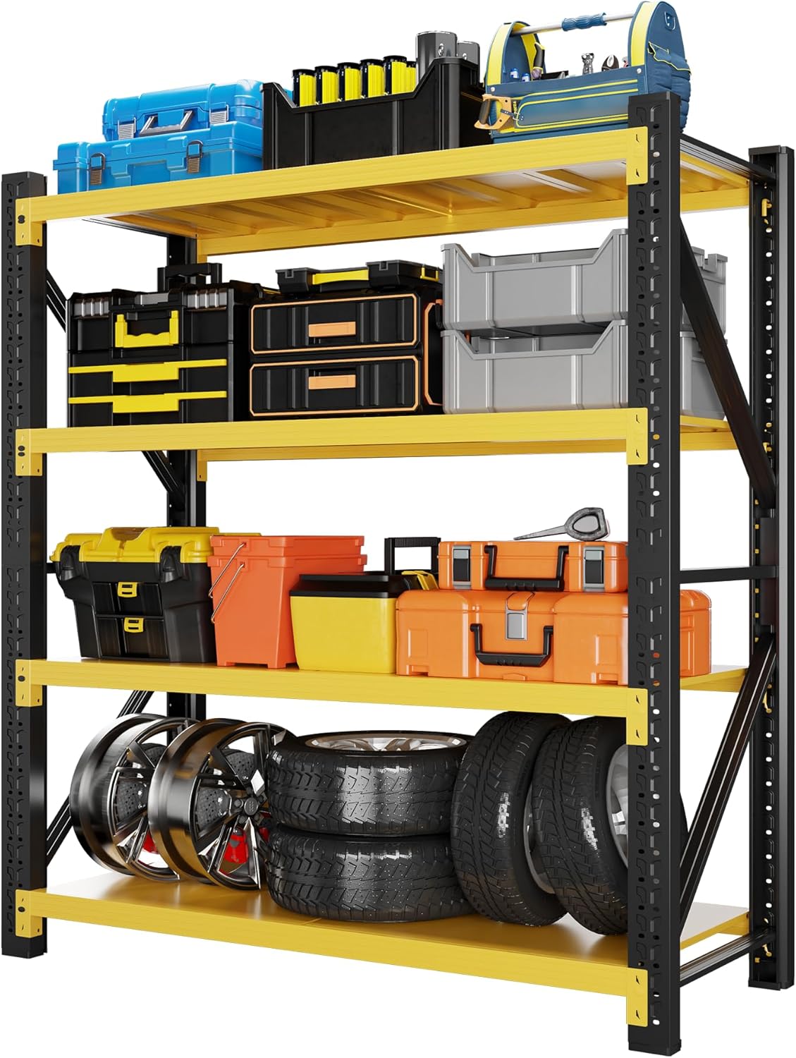 4000LBS Garage Shelving 48" W Garage Shelving Heavy Duty 4-Tier Metal Storage Shelves Adjustable Shelf Unit Storage Rack for Basement Supermarket Warehouse 48" W x 24" D x 78" H Yellow