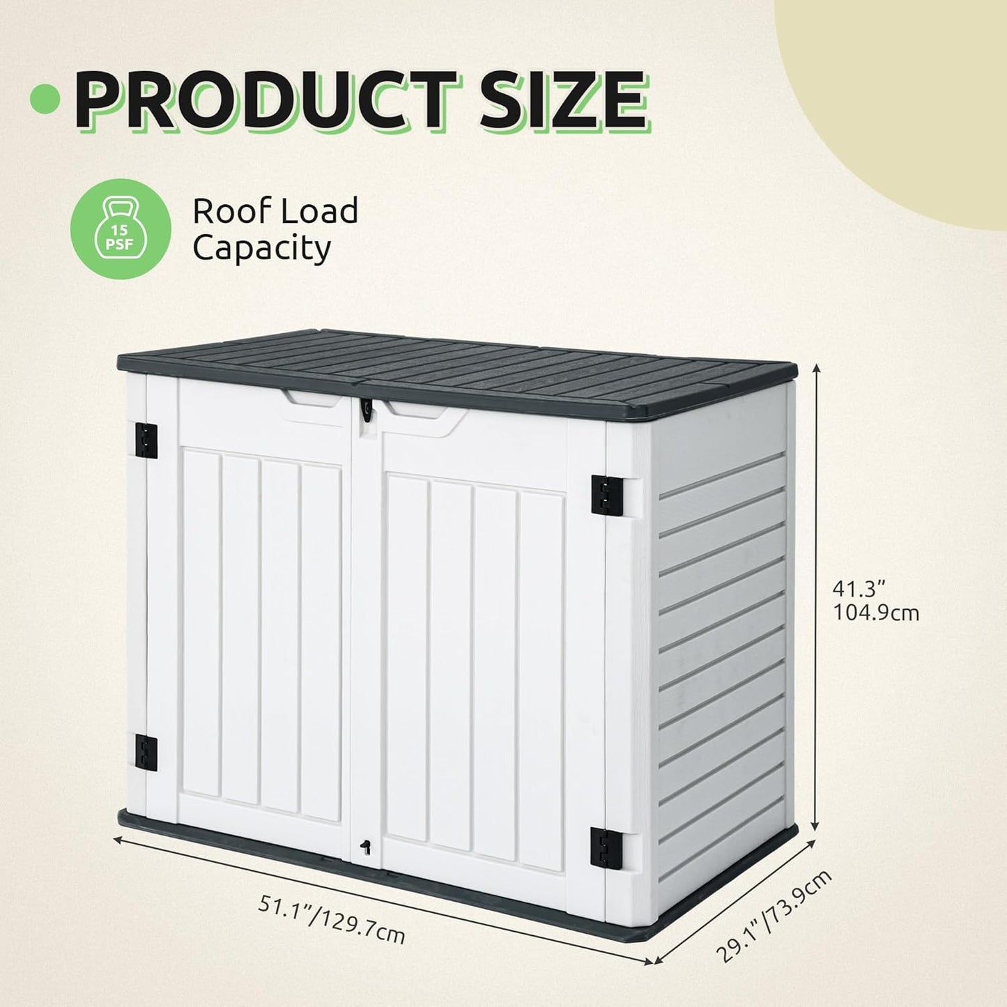 GOOBED Horizontal Shed with Padlock Latch, Outdoor Storage Shed for Backyard and Garden, 35 Cu Ft Small Storage, Waterproof, Easy Assembly, Light Gray