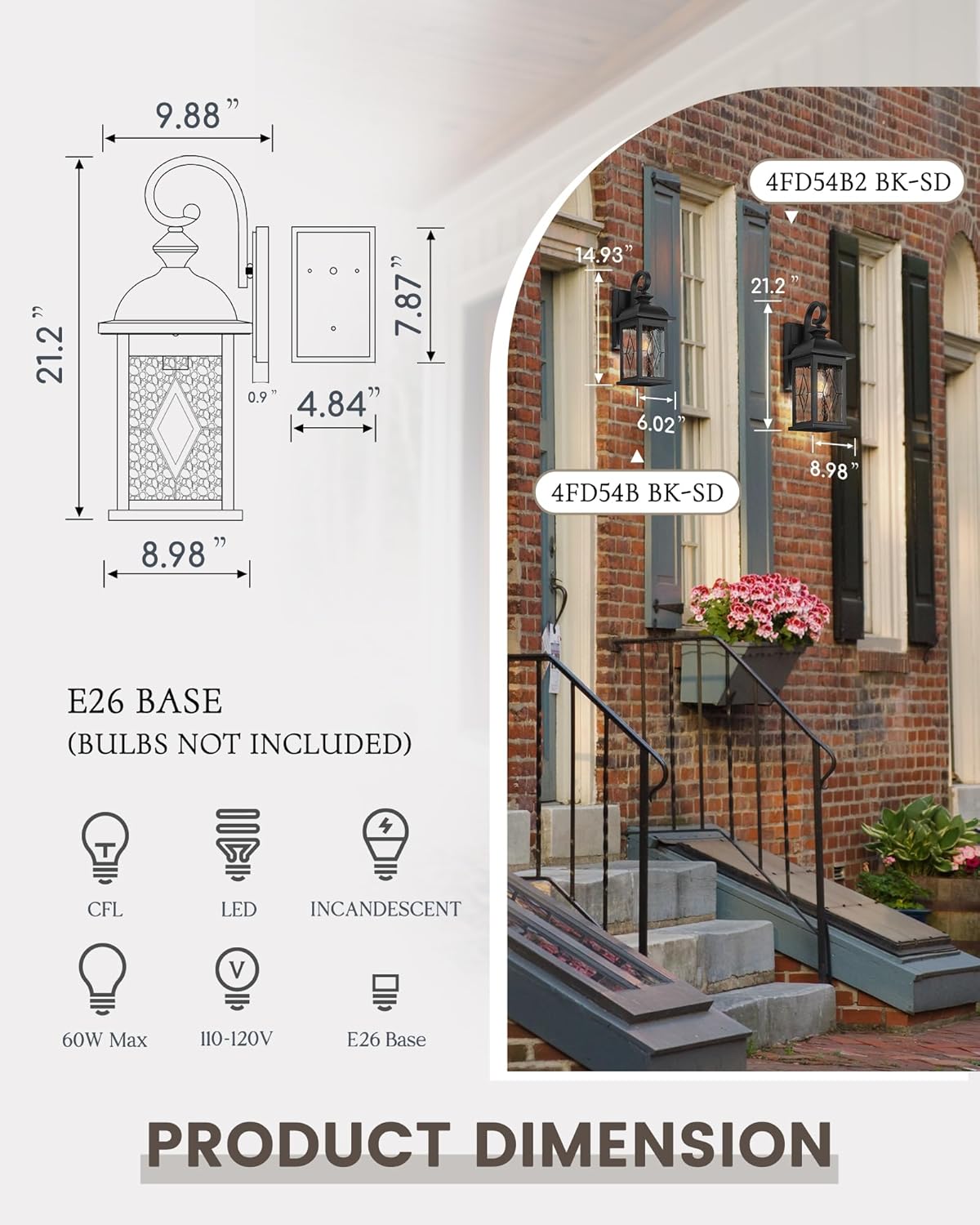 FEMILA 2 Pack Large Outdoor Wall Sconce, 21" Exterior Wall Light Fixtures, Anti-Rust Waterproof Porch Lights for Entryway, Patio, Garage, Doorway, Matte Black, 4FD54B2-2PK BK-SD