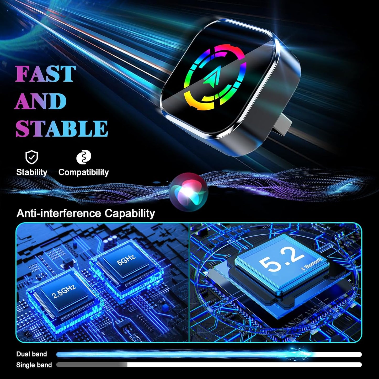 Wireless CarPlay Adapter for iPhone, 2025 Upgraded Wired to Wireless for Apple CarPlay, Mini USB Design Car Play Adapter with Type-C Extension, Plug and Play, Stable Connection & No Latency