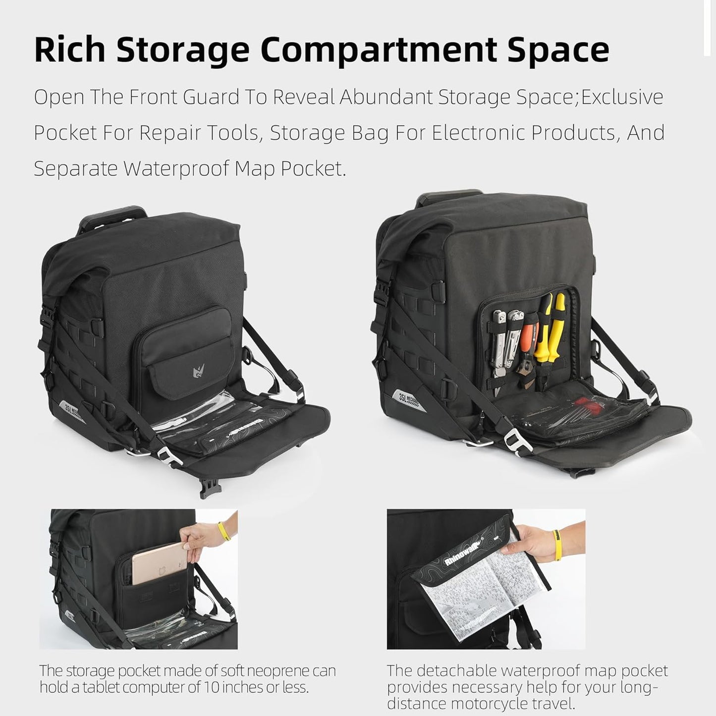 Rhinowalk Motorcycle Saddlebag 35L Waterproof, Quick Release Motorbike Side Bag, Universal Fit Motorcycle Side Bag (1-Piece)