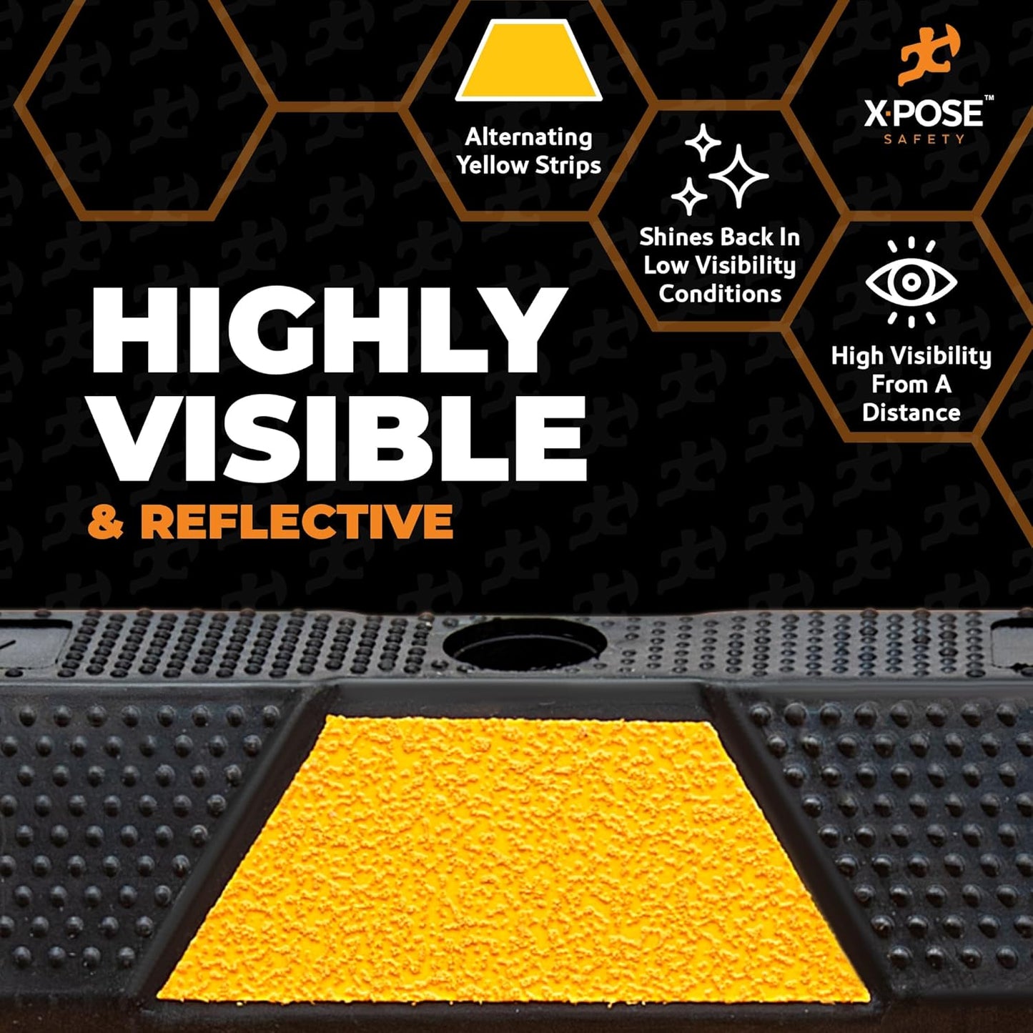 Xpose Safety 48" Heavy Duty Rubber Parking Stopper – 10 Pack Wheel Blocks for Garage, Driveway, or Ramp – Car Bumper Stop with Yellow Reflective Strips – Removable Floor Mount