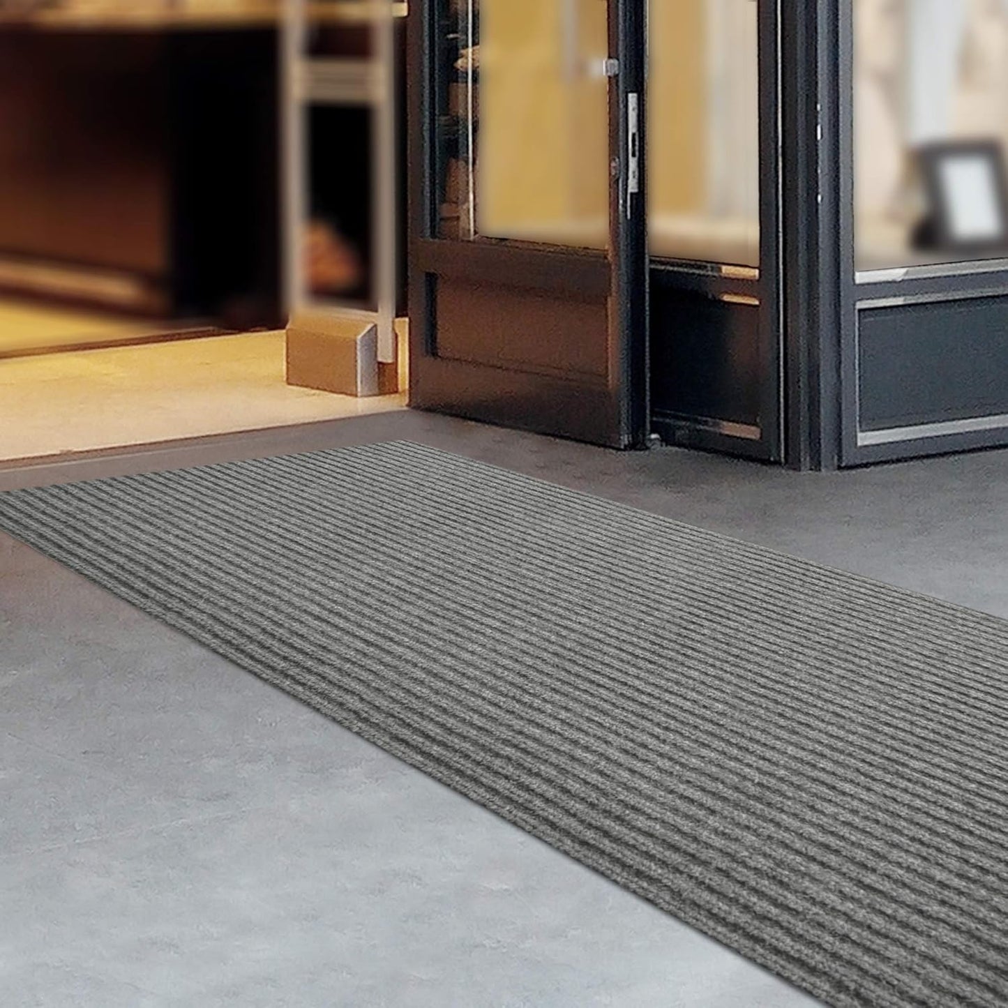 iCustomRug Spartan Weather Warrior Duty Indoor/Outdoor Utility Ribbed in 3ft,4ft,6ft Widths 70 Custom Sizes with Natural Non-Slip Rubber Backing 4'X32' in Grey