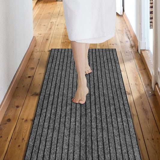 Custom Size Backed Non-Slip Area Rugs Runner, Easy Clean, Waterproof Runner Rugs for Hallway Entryway, Kitchen, Laundry, 3FT x 56FT, Gray Stripe