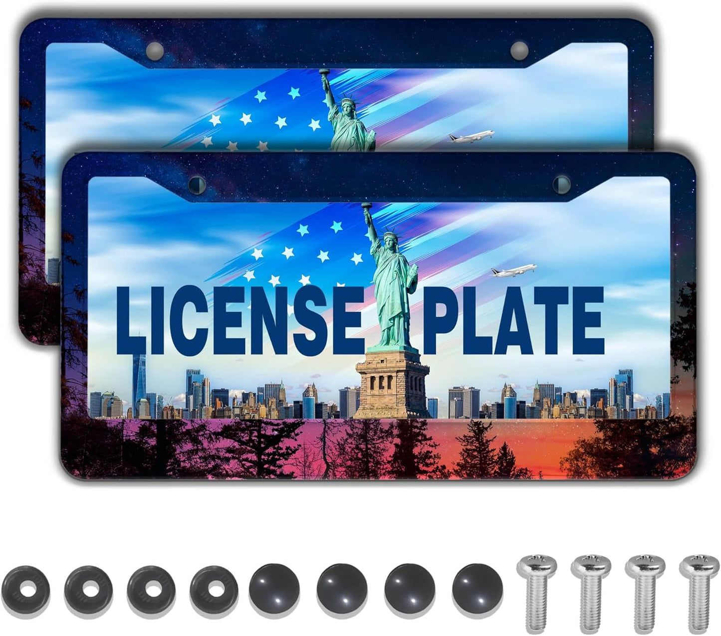 Car Plate Frame for Women Multicolor License Plate Frames for Men Forest Night Sky Universal Aluminum Car Accessory 2 Pack with Screw Covers Set