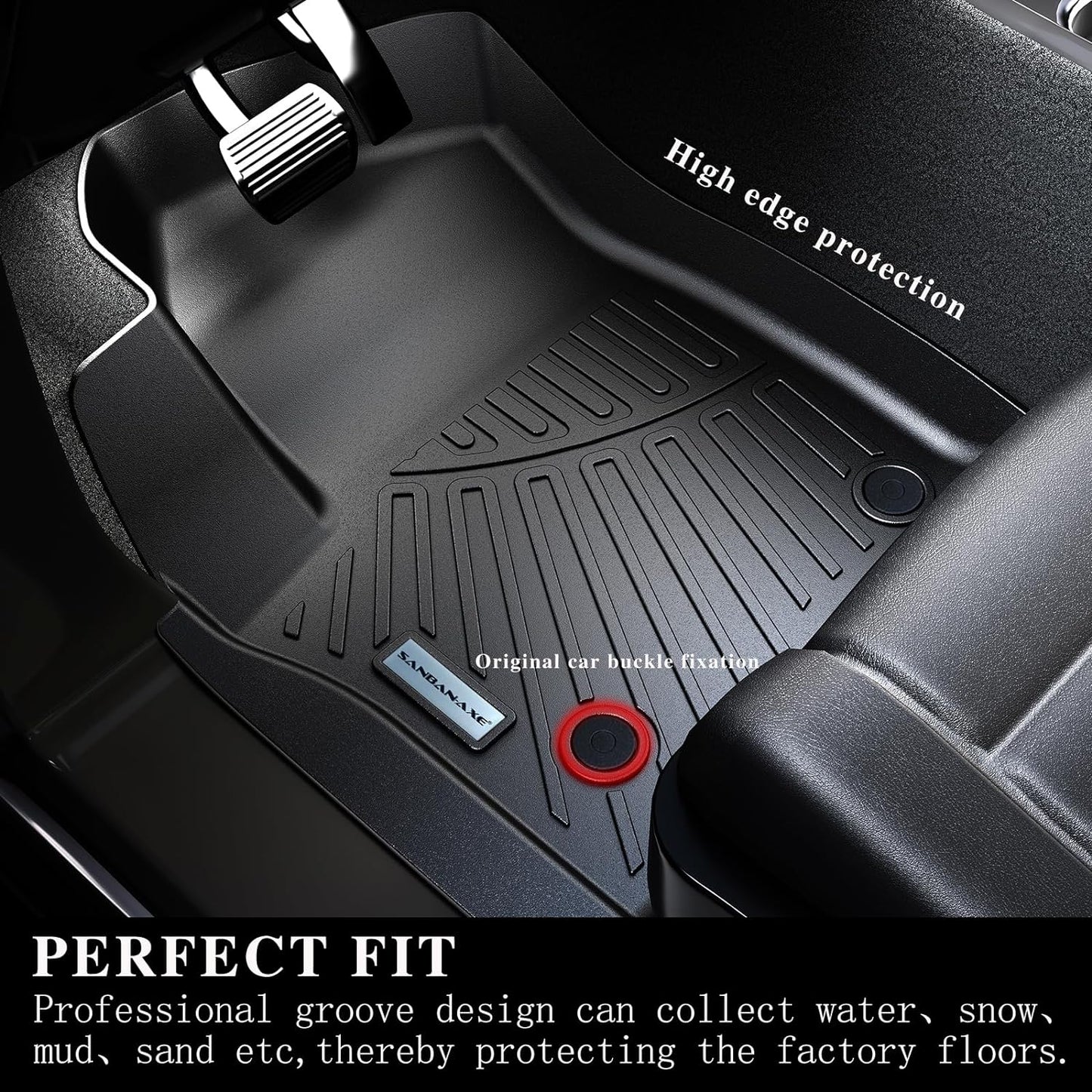 SANBAN Floor Liners for 2025 Dodge Ram 1500 Crew Cab（Rear with Under-Seat Factory Storage）,TPE All Weather Protection 2 Rows Car Floor Mats.