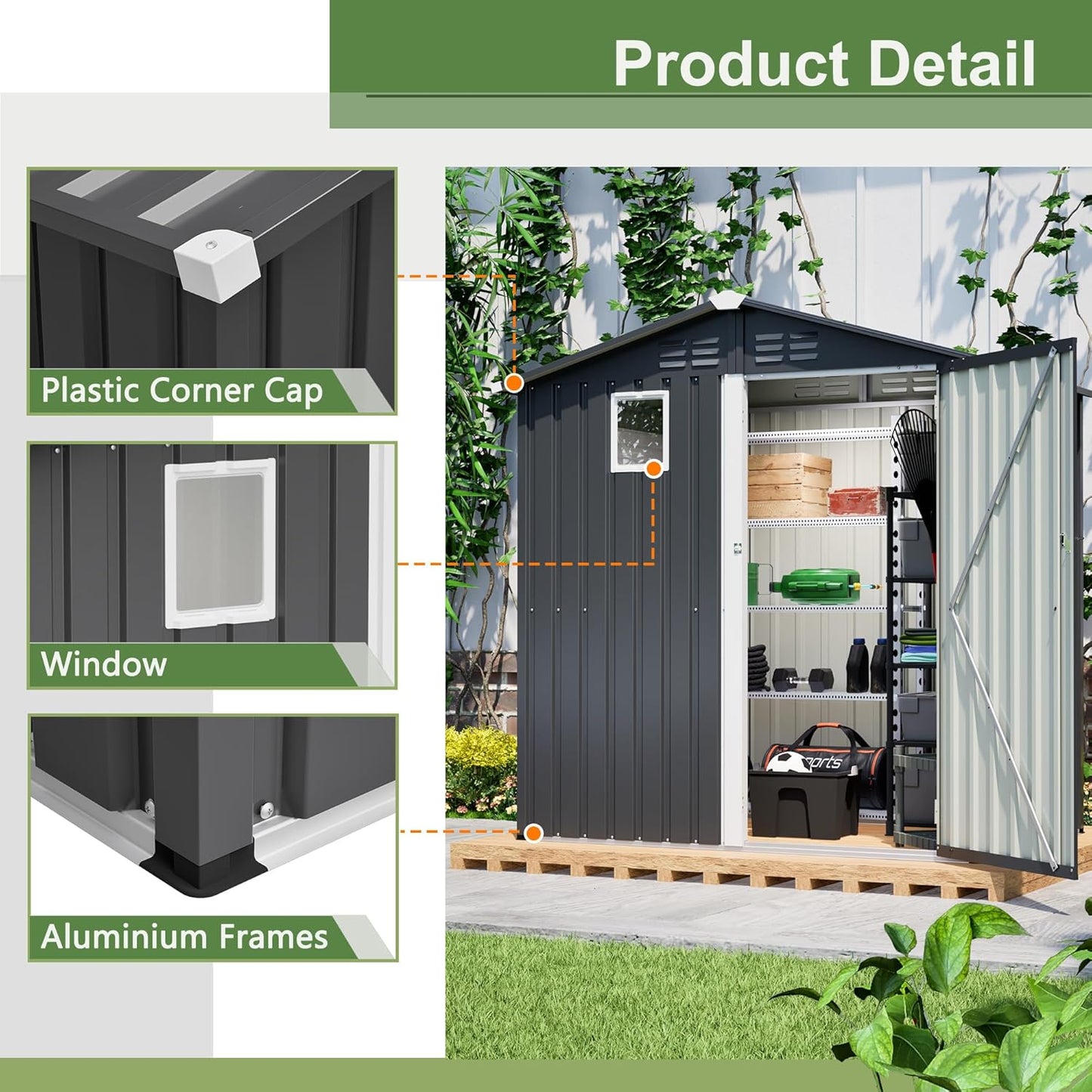 Outdoor Storage Shed, 6 X 4ft Metal Galvanized Steel Garden Shed with Floor Frame, Utility Tool Shed Storage House with Window for Backyard, Patio, Lawn