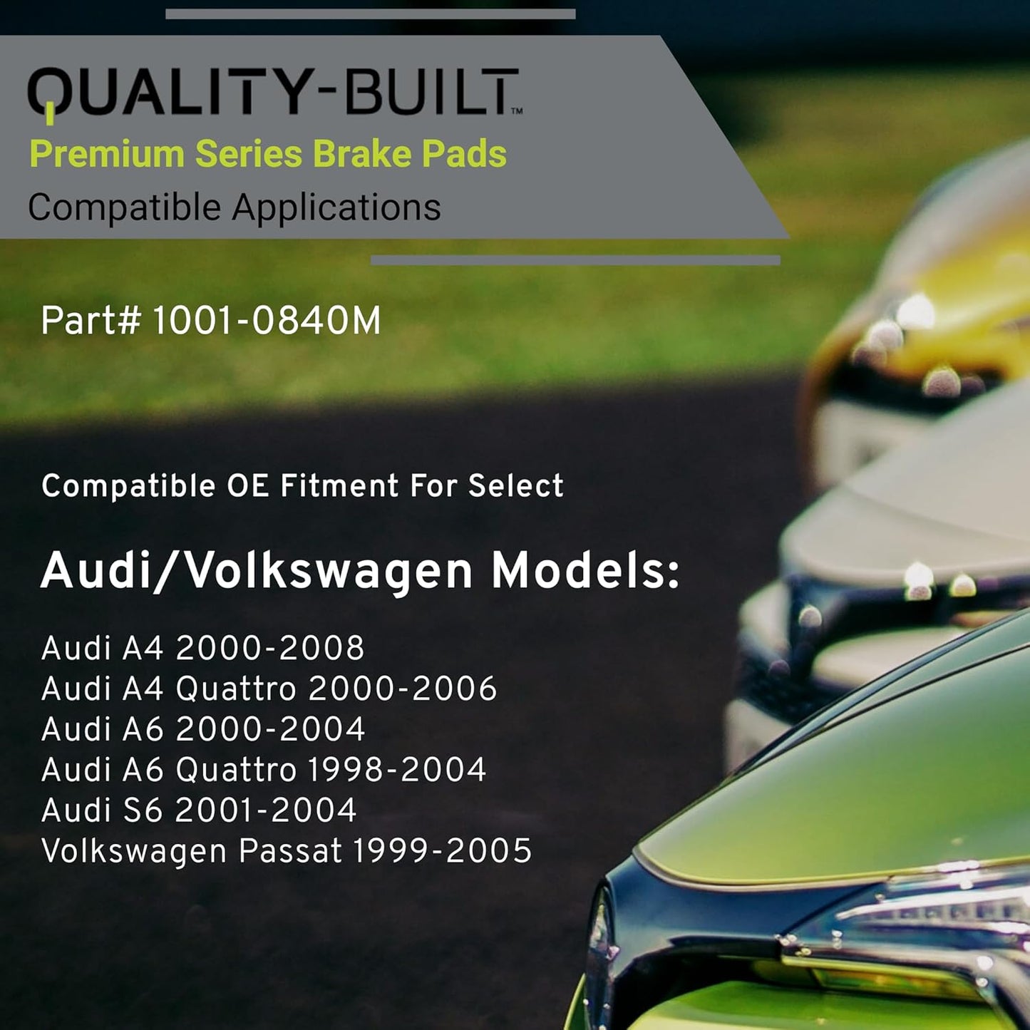 Premium Semi-Metallic Front Brake Pads (1001-0840M) Compatible with Audi A4 2008-2000, A4 Quattro 2006-2000, A6 2004-2000, A6 Quattro 2004-1998, S6 2001, S6 2004 & More