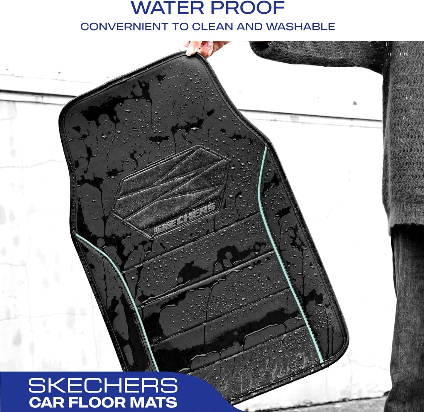 Skechers Memory Foam Car Mats,Leather Piping Car Floor Mats with Anti-Slip Pad,Universal Waterproof Fit Automotive Floor mats for Cars SUV,Vans,sedans,Trucks,car mats Full Set 4pcs Red