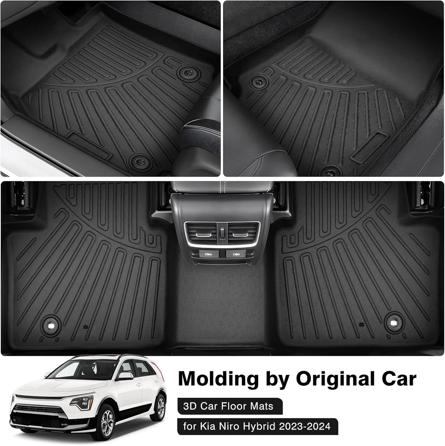 Powerty Floor Mats for 2023-2025 Kia NIRO & Hybrid & HEV - All Weather Floor Liners, 3D TPE, Heavy-Duty (1st & 2nd Row, NOT for EV & PHEV)
