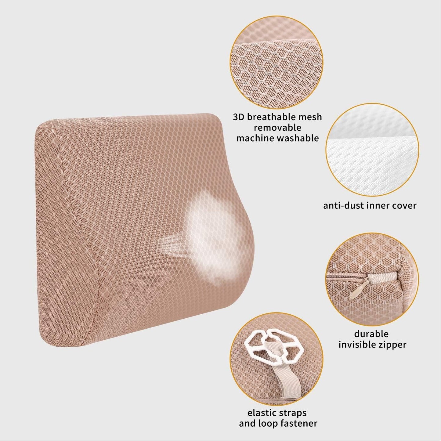 Memory Foam Lumbar Support Pillow for Car - Lower Back Support Cushion for Driving, Back Pain Relief for Car Seat, Office Chair, Wheelchair (Beige)