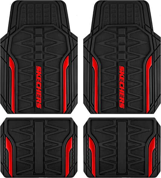 Skechers Car Floor Mats,Heavy Duty Rubber Car Mats Full Set,All Weather Floor Mats,Waterproof Trim to Fit Universal Floor Liner Car Accessories,Automotive Floor Mats for Cars Trucks SUV,Red