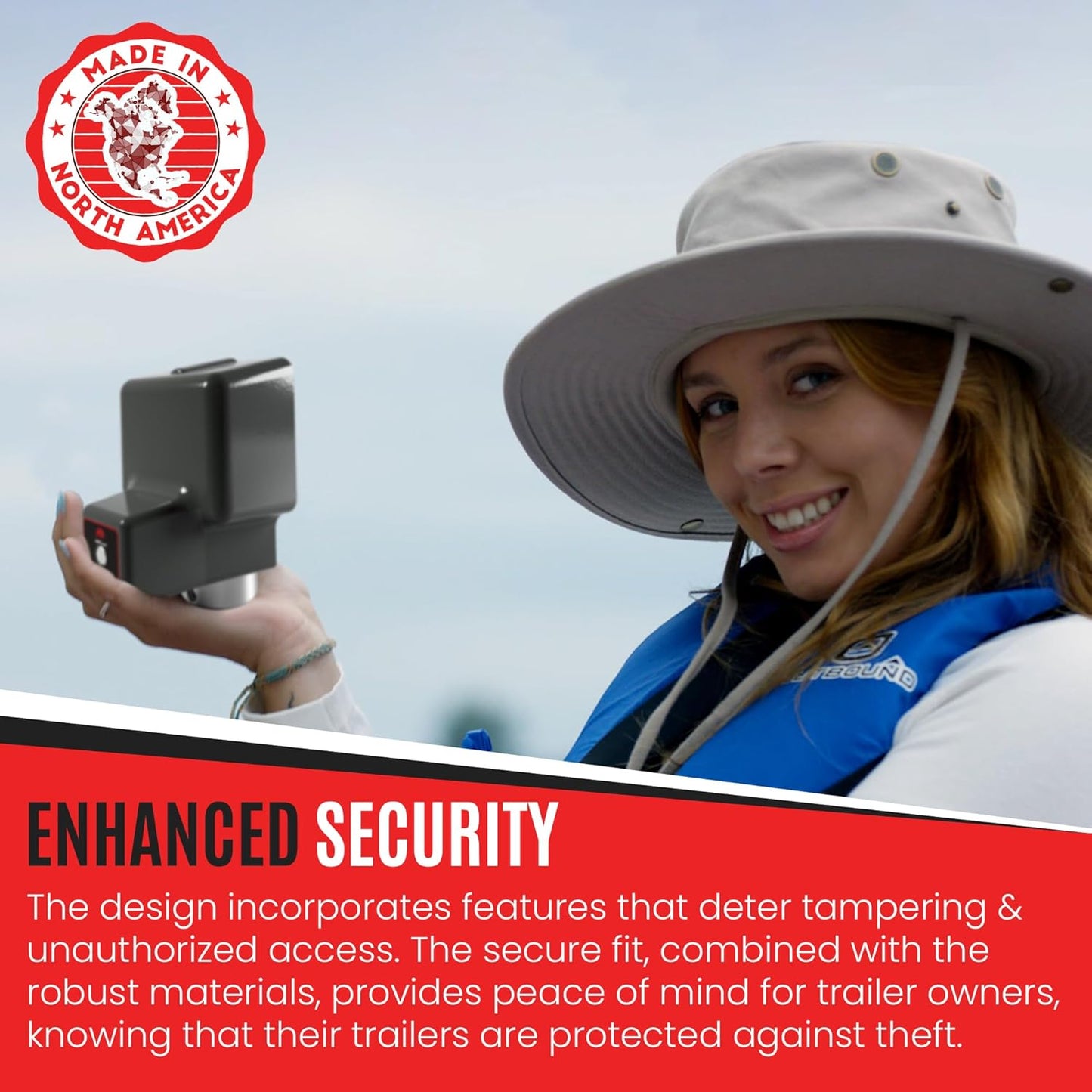 AMPLock - U-BRU2516 2 5/16" Heavy Duty Ball Coupler Lock - Square Edge Design - Patented Boat Travel Trailer Hitch Locks, 2-Parts Anti Theft Trailer Hitch Lock, RV Accessories, Push & Locking System