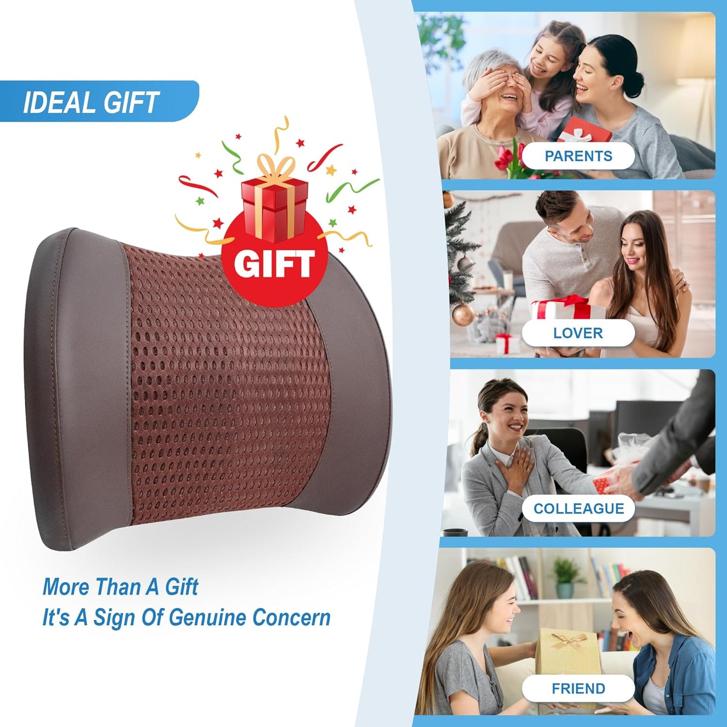 Memory Foam Lumbar Support Cushion Relieves Lower Back Pain for Car Seat, Office Chair, and Wheelchair, 4D Mesh, Brown