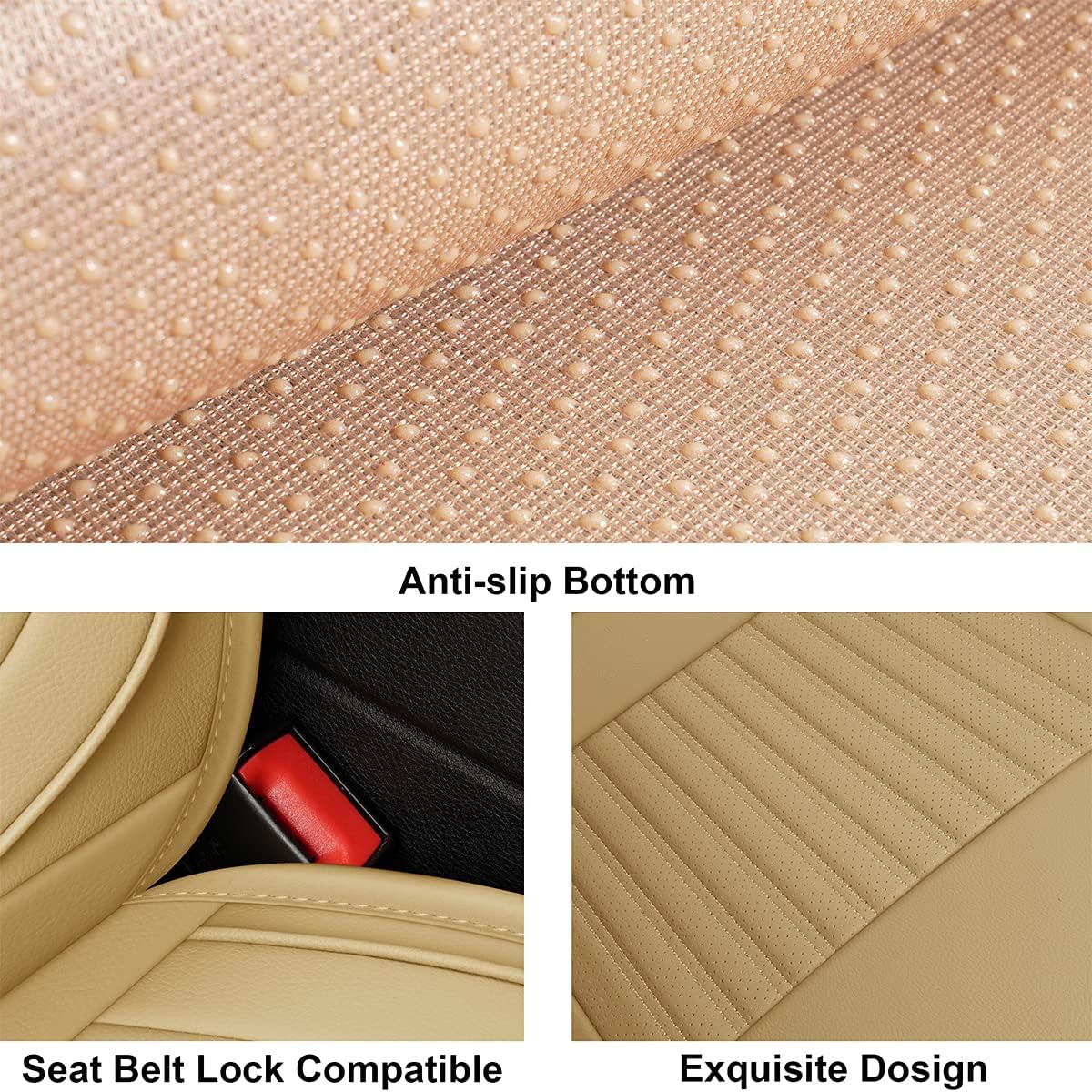 LINGVIDO Car Seat Covers, Breathable and Waterproof Faux Leather Automotive Seat Covers for Cars SUV Truck Sedan,Universal Driver Seat Cover with Backrest (Front Seat, Beige)