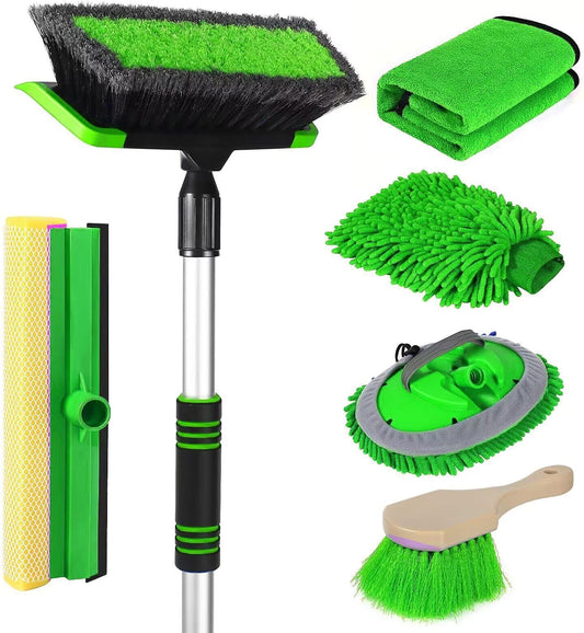 62'' Car Wash Brush with Long Handle, Soft Bristle Scratch-Free Car Wash Cleaning Detailing Brush Kit Wash Mitt Towel Windshield Squeegee Wheel Tire Brush for Car SUV Truck RV Cleaning