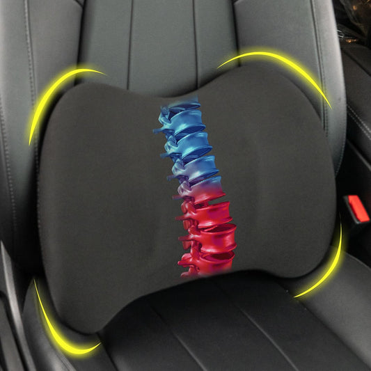 Memory Foam Lumbar Support Pillow Relieves Lower Back Pain for Driving, Chair Support for Car-Office Chair, Wheelchair -Matte Black