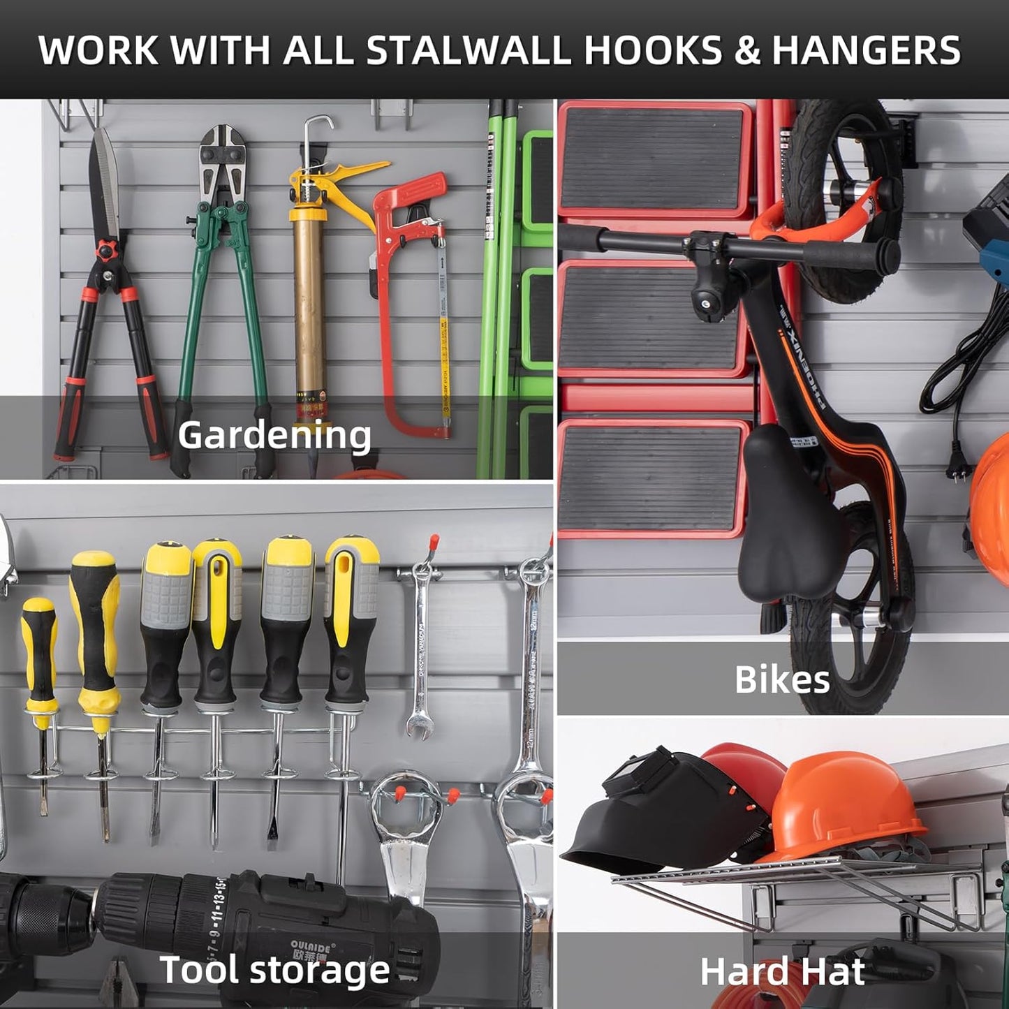 Slatwall Panel Garage Organizer Heavy Duty Wall Mounted, PVC Slat Panels Home Storage System, Tool Organization Peg Board 4ft by 4ft (Gray)