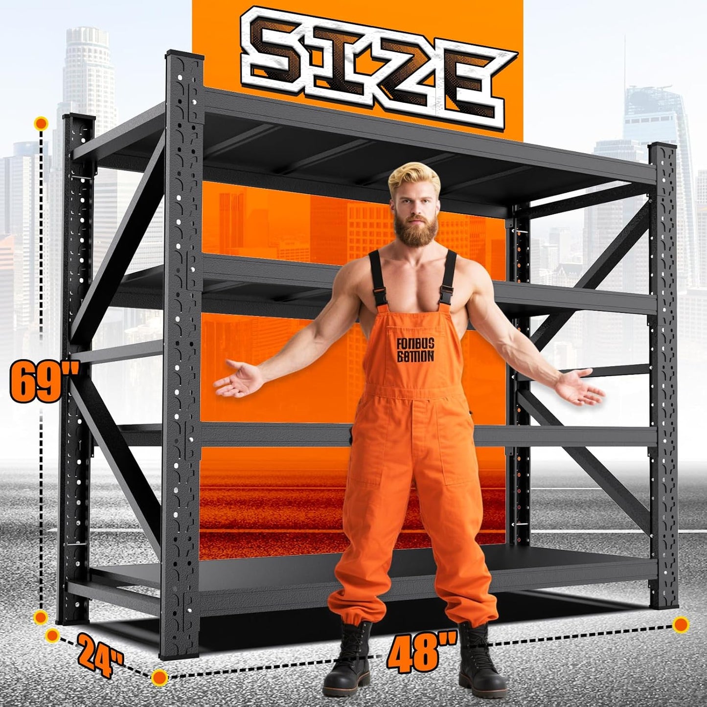 48''W Garage Shelving Heavy Duty, Metal Garage Shelves, 7000LBS Storage Shelves 4 Tier Adjustable Steel Shelving Units, Wide Industrial Shelving Storage Rack for Warehouse, Basement,Black