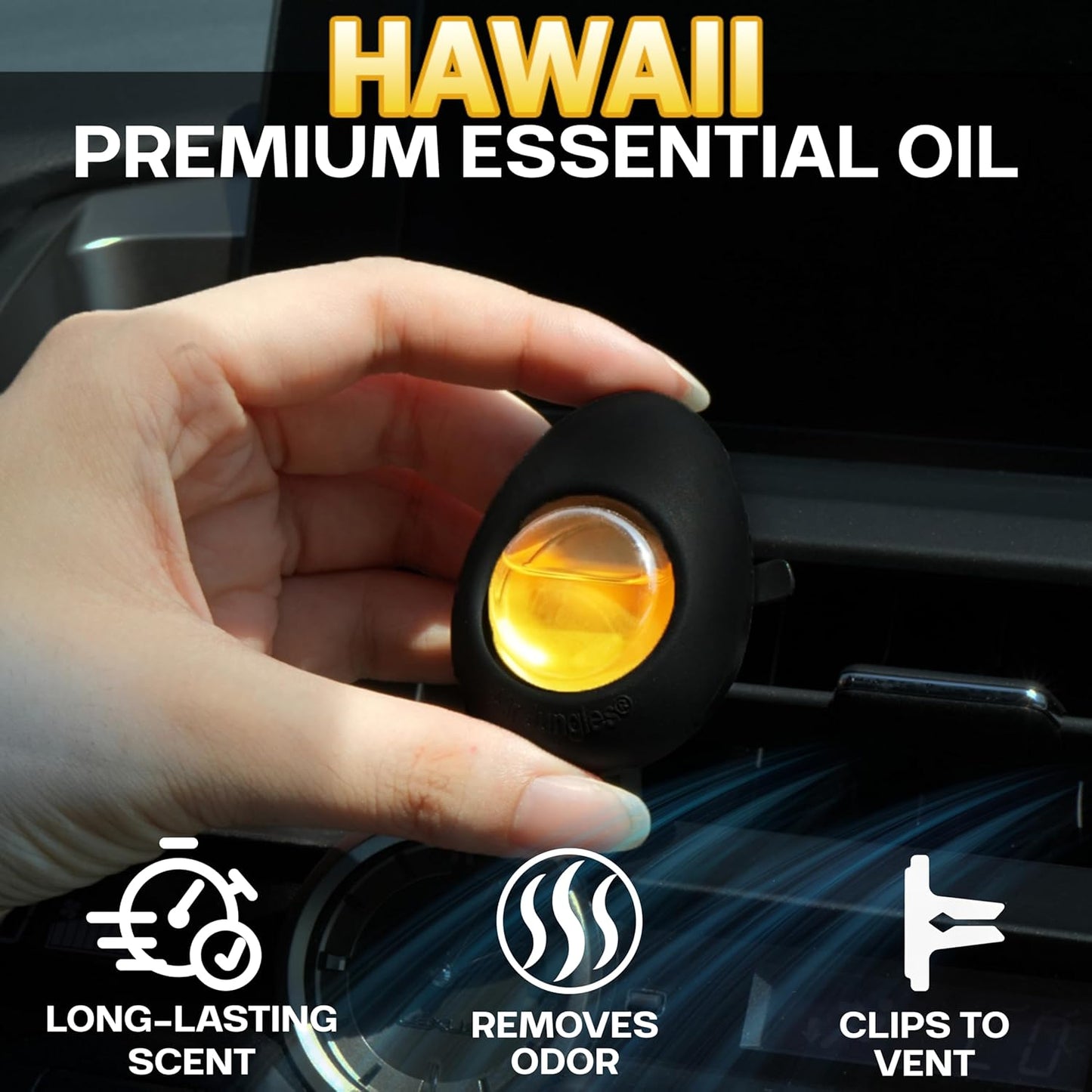 Air Jungles Car Air Freshener Vent Clip 3 Count, Hawaii Mahalo Scent, 4 ml Each, Long-Lasting Car Odor Eliminator, Easy Clip-On Design, Up to 90 Days Freshness for Cars, Trucks, and SUVs