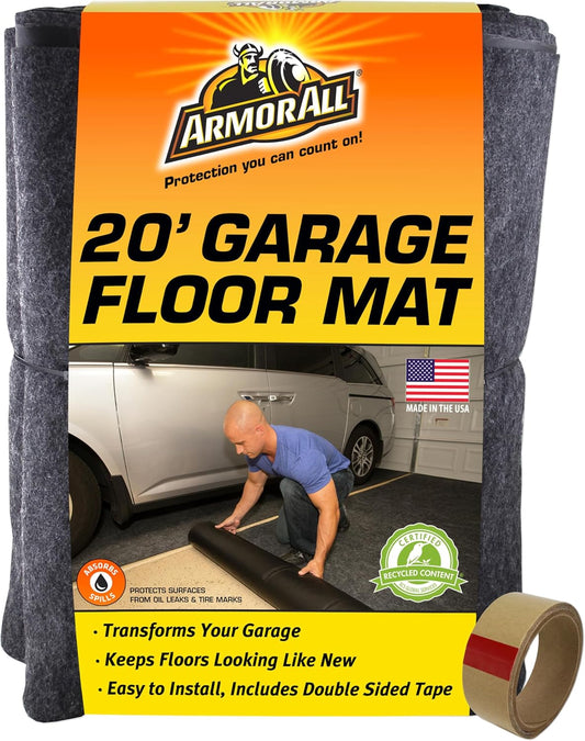 Armor All Premium Original Garage Floor Mat, (20' x 7'4"), Protects Surfaces, Transforms Garage, Absorbent/Waterproof/Durable (Includes Double Sided Tape) (USA Made) (Charcoal)