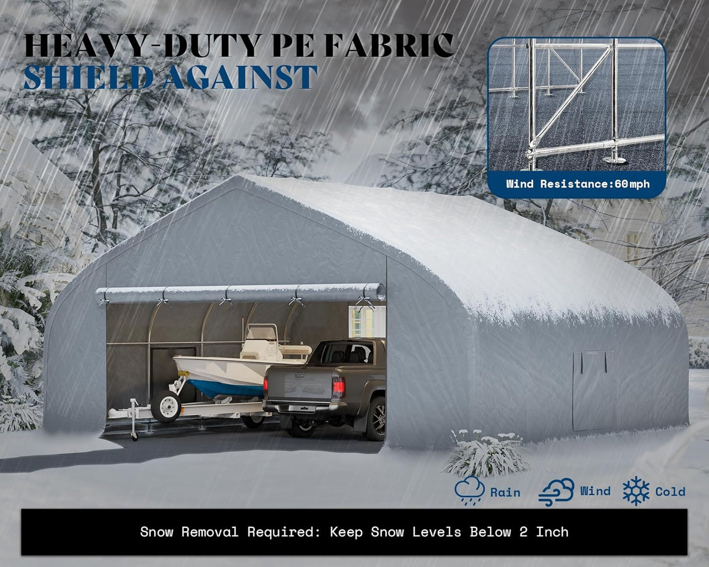 AMERLIFE 22.5 x 20FT Heavy Duty Double Carport, Galvanized Steel Frame Garage Shelter,Outdoor Storage, Waterproof 3-Layer PE Cover, Fits 2 Cars, Boat, Farm Equipment, Silver Grey