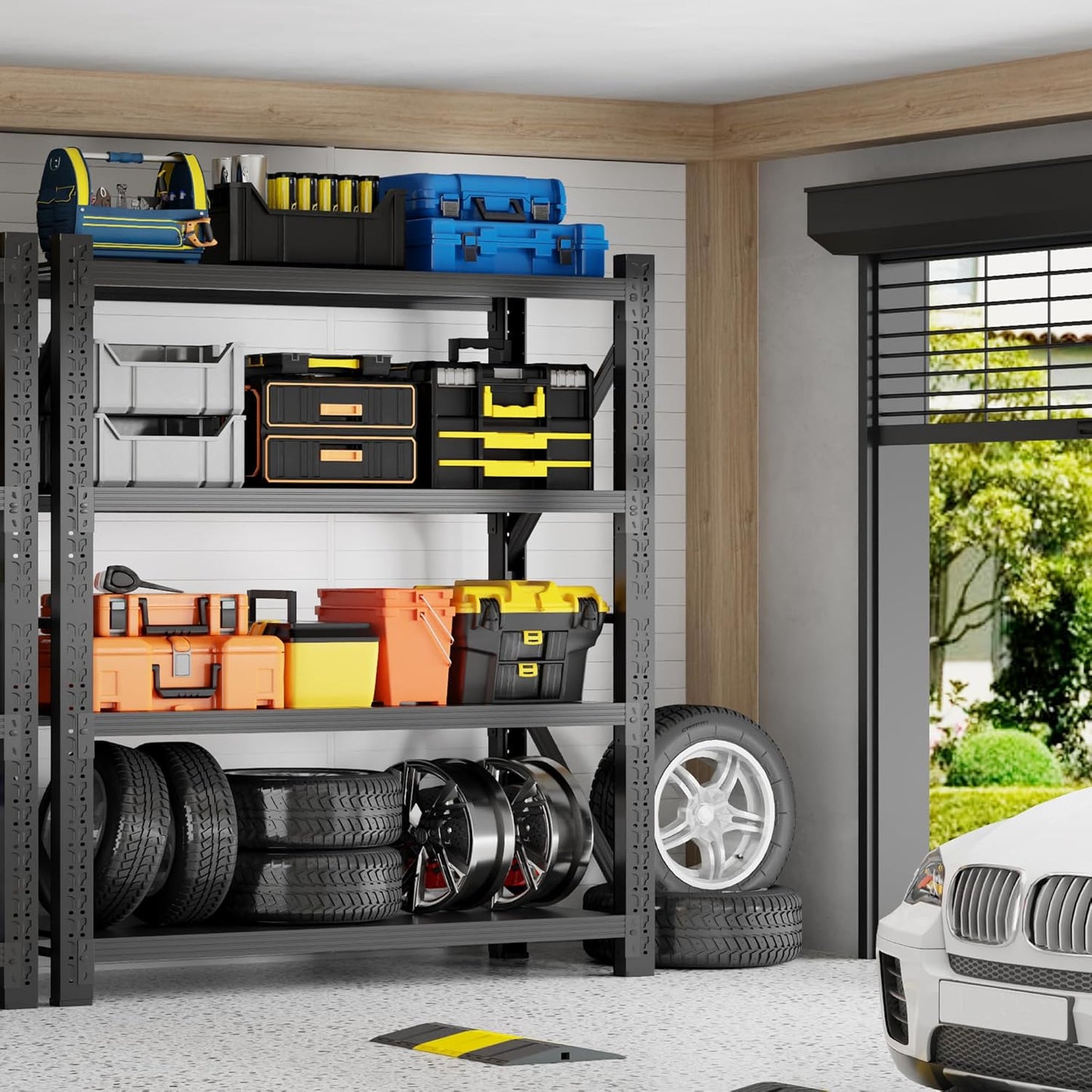 5000LBS Heavy Duty Garage Shelving 59" W Garage Storage Shelves 4-Tier Metal Garage Shelving Adjustable Shelf Unit Storage Rack for Basement Supermarket Warehouse 59" W x 24" D x 78" H Black