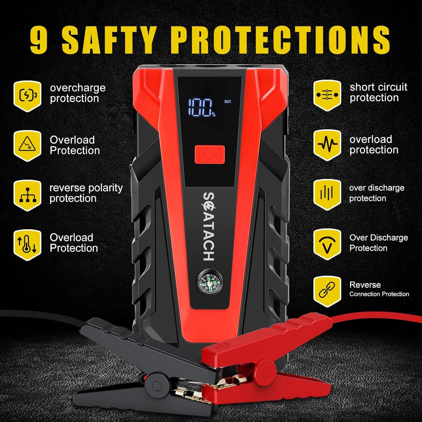 Scatach 011 5000A Car Battery Jump Starter,12V Jump Starter Battery Pack (up to 14.0L Gasoline and 12.0L Diesel Engine), Portable Jump Box with 3 Modes Flashlight and Jumper Cable